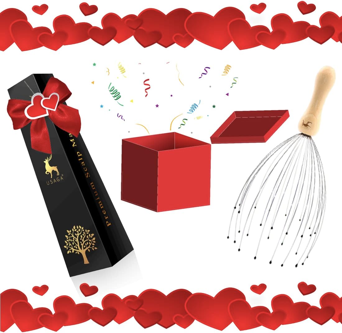 USAGA 28 Finger Head Scratcher, Head Massager, Scalp Massager for Scalp Body Relaxing Wood Handle (2 Pack)