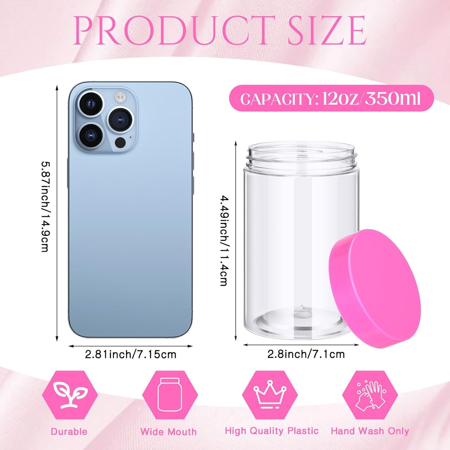 Patelai 4 Pieces Round Wide-mouth Leak Proof Plastic Container Jars with Lids for Travel Storage Makeup Beauty Products Face Creams Oils Salves Ointments DIY Making(12 Ounce,Pink)