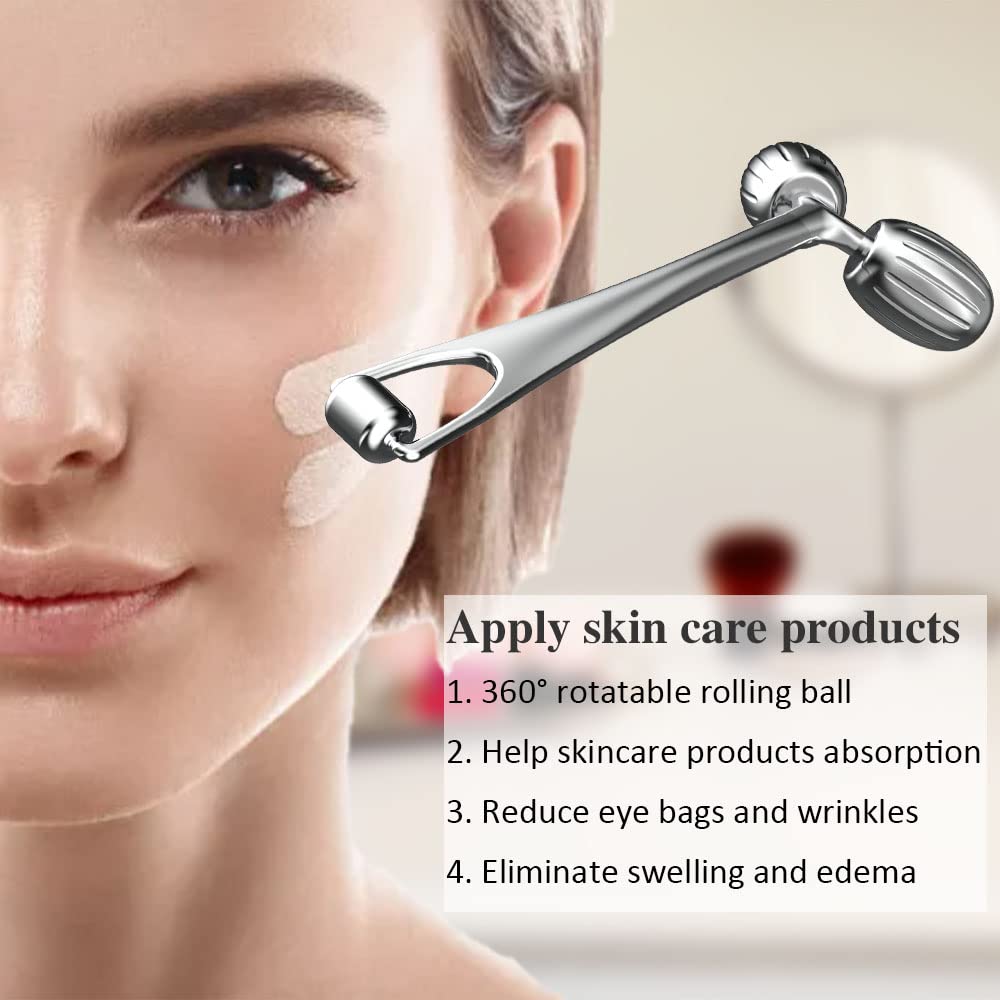 Yeamon Gua Sha Facial Tools and Face Roller Set, Facial Massage Tool for Women’s Skincare Routine,Cooling Stainless Steel Face Sculpting Eyes Roller Guasha for Daily Use or Self-Care Gift for Women