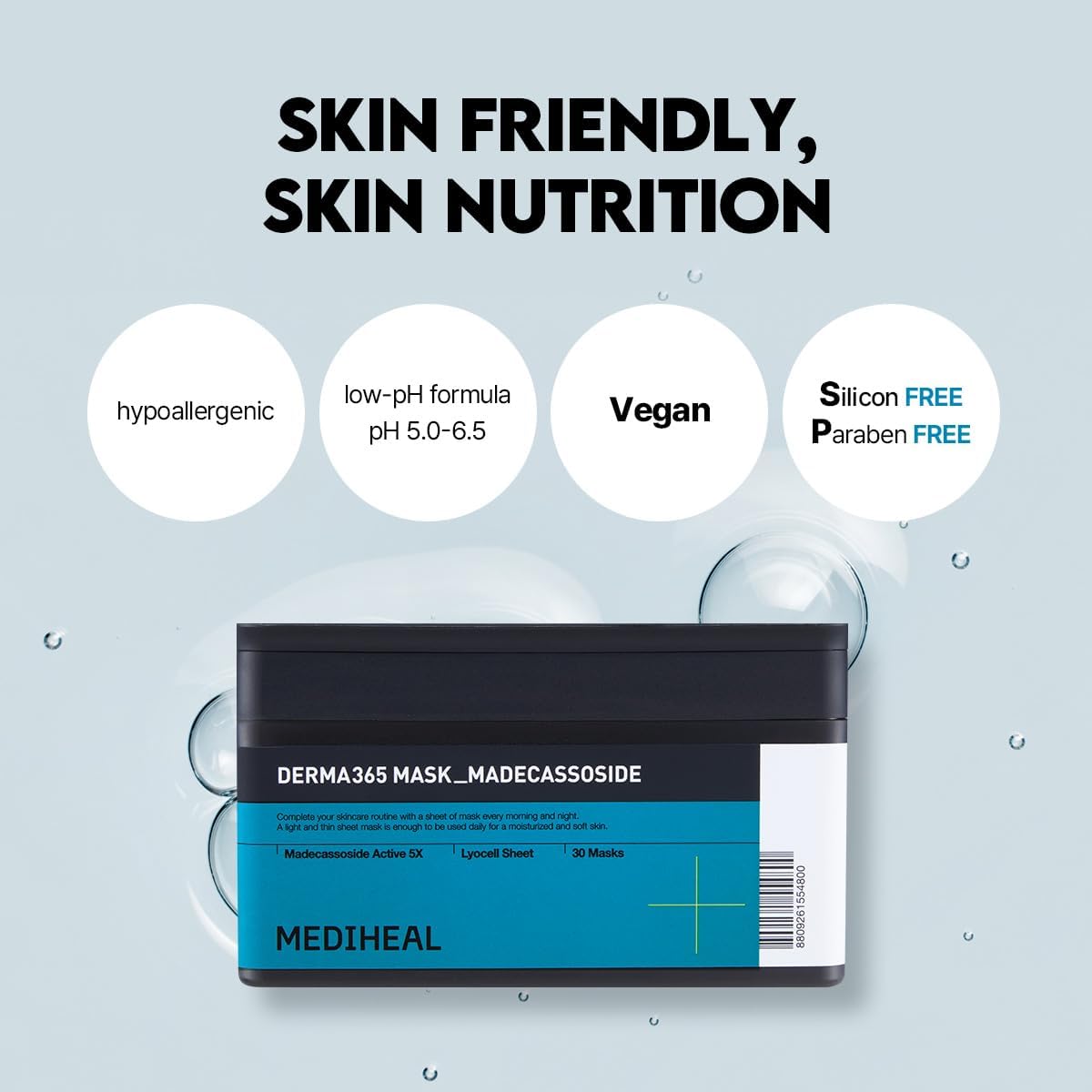 Mediheal Derma 365 Madecassoside Mask (30 Masks) - Daily Skin Care Mask for Deeply Comforting and Calming Skin with Madecassoside