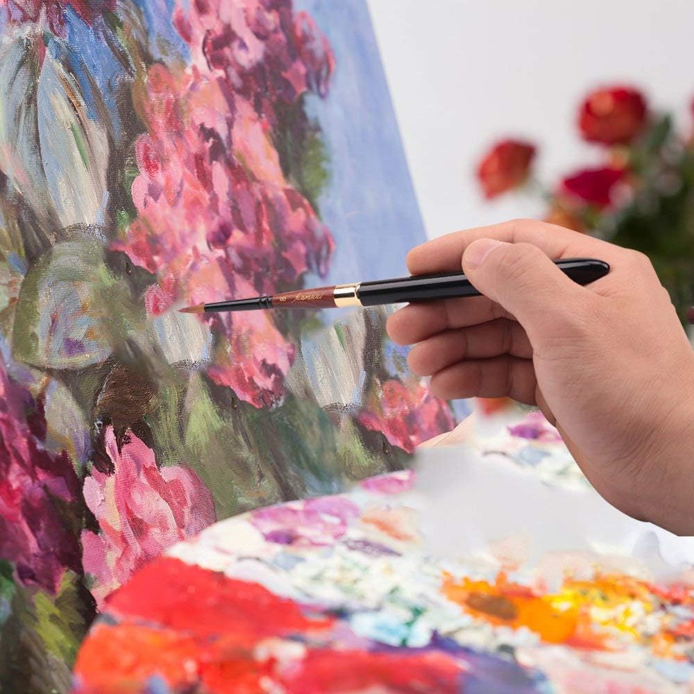 Travel Watercolor Brushes, Fuumuui 3Pcs Plein Air Elegant Sable Water Color Brushes with Pocket Size Leather Pouch Perfect for Watercolor Gouache Ink Painting