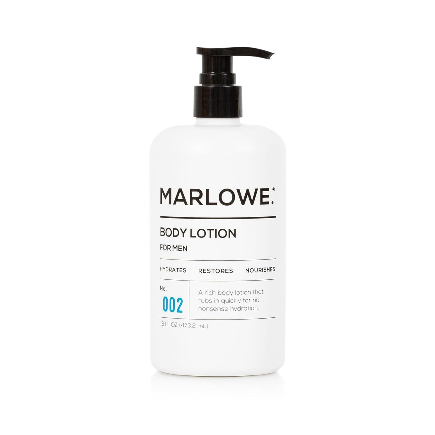 MARLOWE. No. 002 Body Lotion 15 oz Pump, Original, Revitalizing Dry Skin Lotion with Aloe Vera & Amino Acids, Hydrates & Nourishes, Lightly Scented