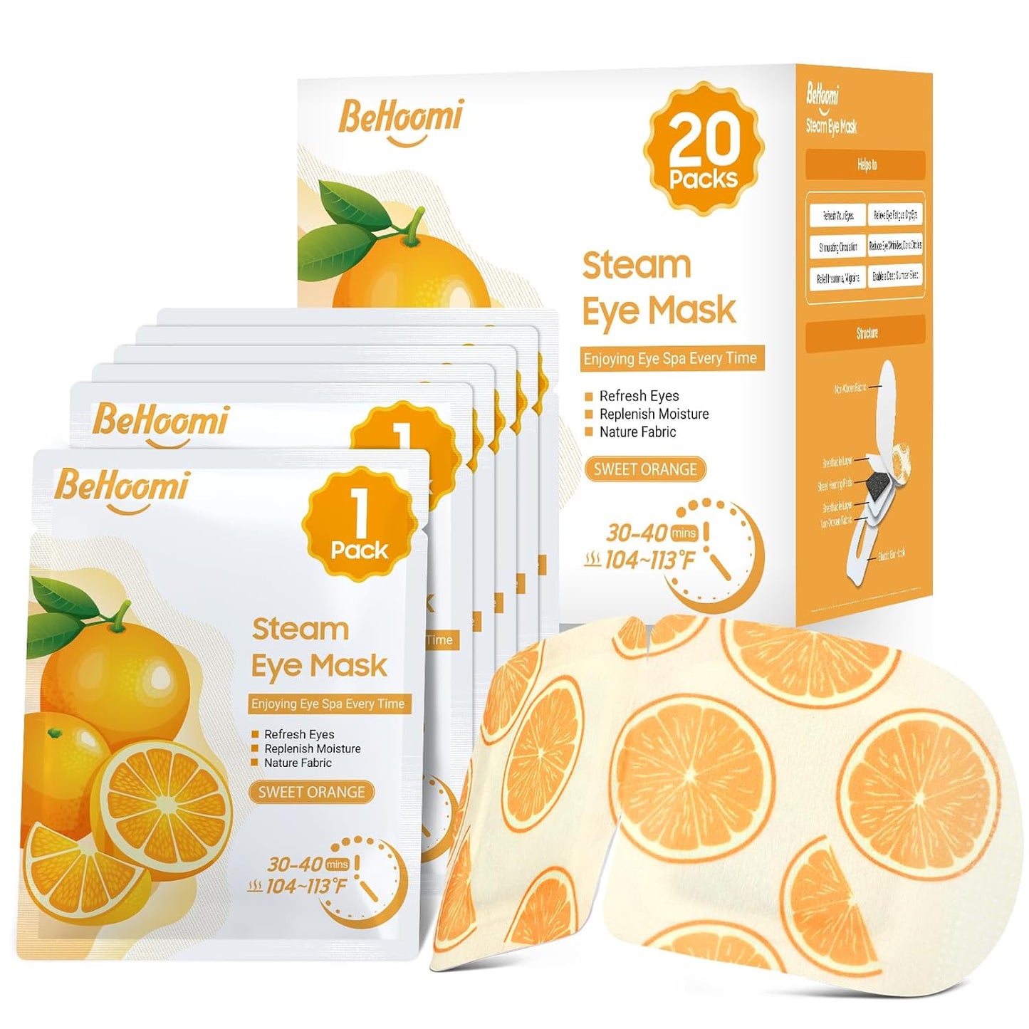 Steam Eye Mask, 20 Packs Heated Eye Mask Warm Compress for Eyes, Disposable Self Heating Eye Mask for Sleep, Spa, Travel Essentials & Relaxation Gifts for Women, Men (Sweet Orange)