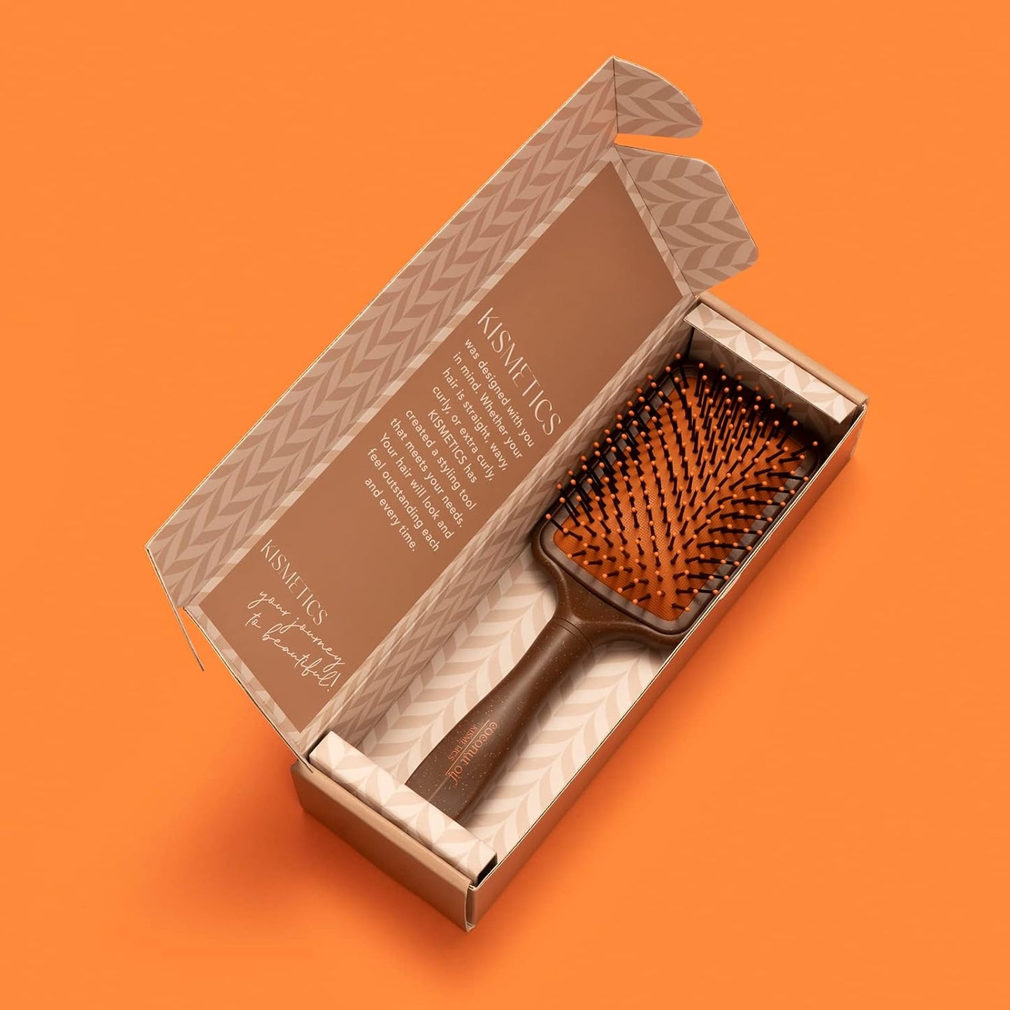 Coconut Oil Infused HAIR BRUSH, Scented Paddle Brush, for Gentle Detangling, Scalp Massage or Blow-dry. For All Hair Types. Brown