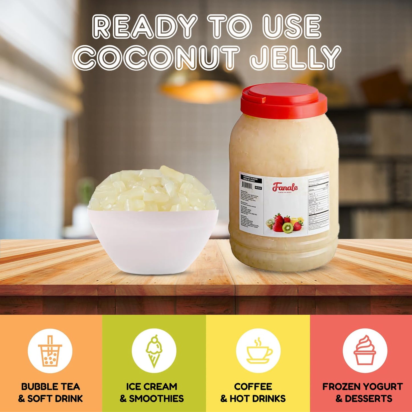 New Fanale Coconut Jelly Topping nata de coco for Boba Tea | Ice Cream | Yogurt | Smoothie | Milk Tea | Desserts (Coconut, 8.3 lb)