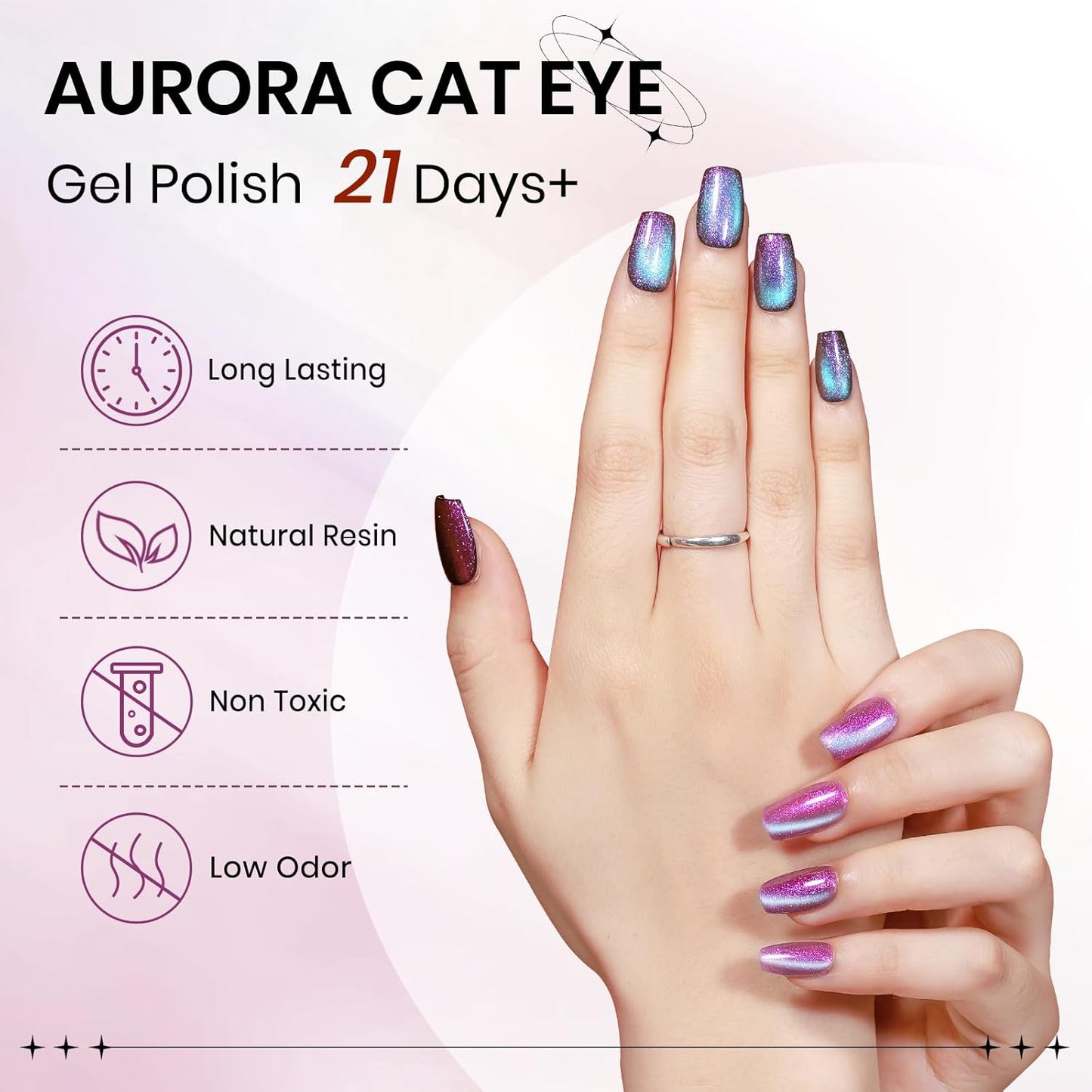 9D Cat Magnetic Eye Gel Nail Polish Holographic Pink Aurora CatEye Gel Polish Glitter Shimmer Reflective Effect with Magnet Soak Off Salon DIY at Home