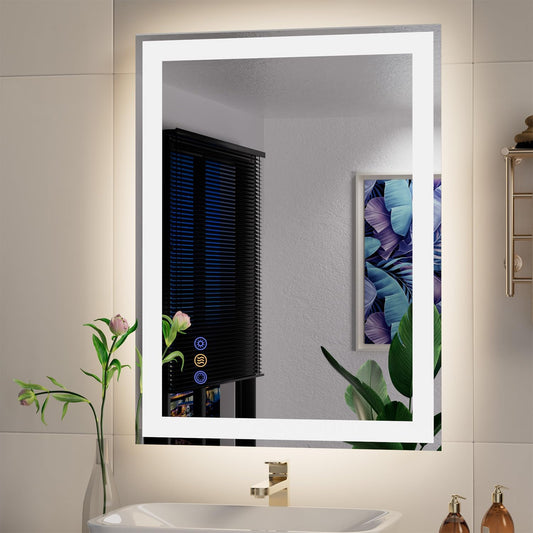 24"x 32" LED Mirror for Bathroom, Front and Backlit Controlled Separately LED Wall Vanity Mirror, LED Vanity Mirror with Lights, Stepless Dimmable, Anti Fog, Tempered Glass, Memory (UL ETL)