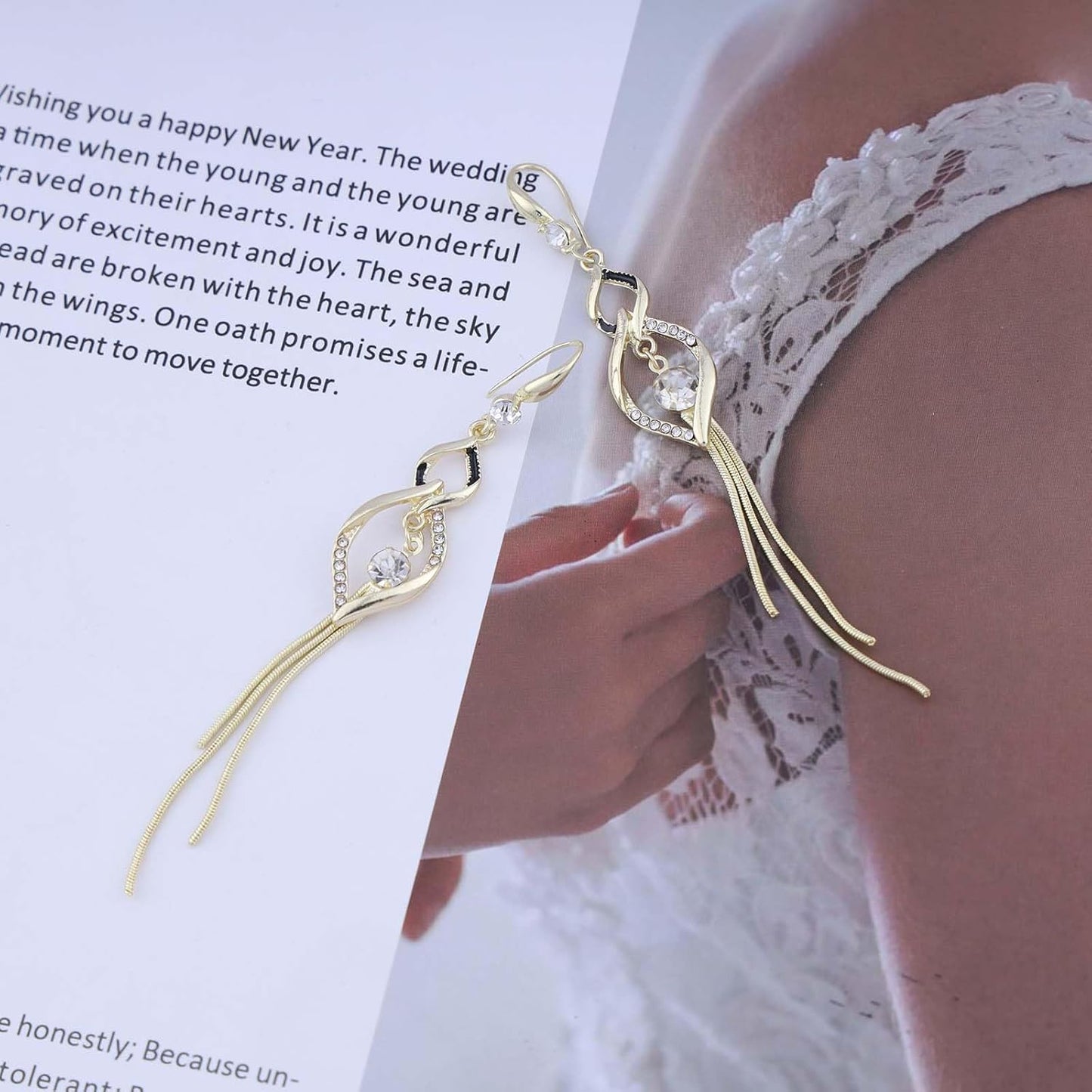 Vintage Crystal Dangle Earrings Long Rhinestone Chain Earrings Gold Swirl Square Drop Earrings Shine Cz Tassel Drop Earrings Jewelry for Women