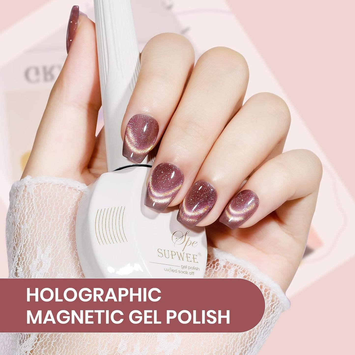 Brown Cat Eye Gel Nail Polish, 15ML Magnetic Glitter Crystal Cateye Gel Polish with Magnet Soak Off Salon DIY at Home