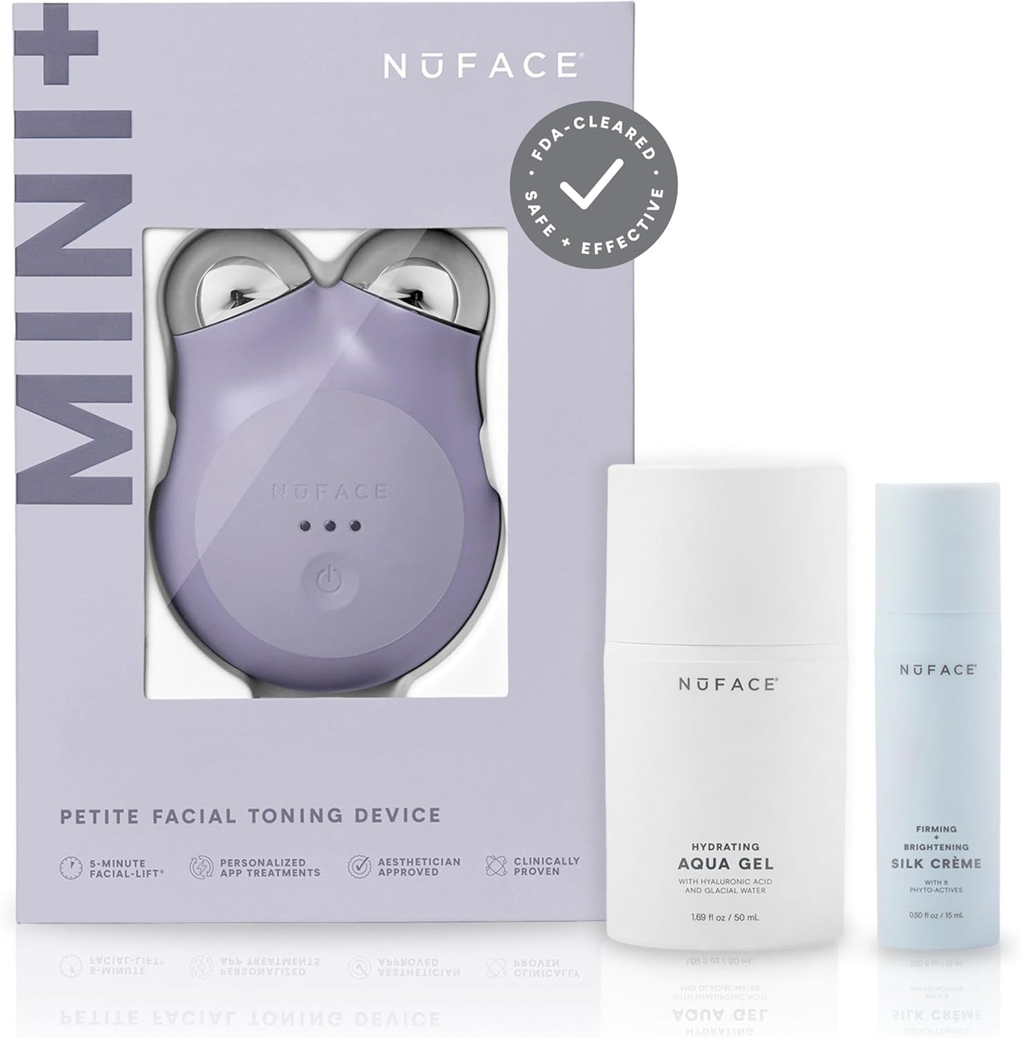 NuFACE MINI+ Microcurrent Facial Device Kit - FDA Cleared Face Sculpting & Skin Tightening Device to Contour, Lift & Tone + Microcurrent Gel Activator & Silk Creme - Violet Dusk