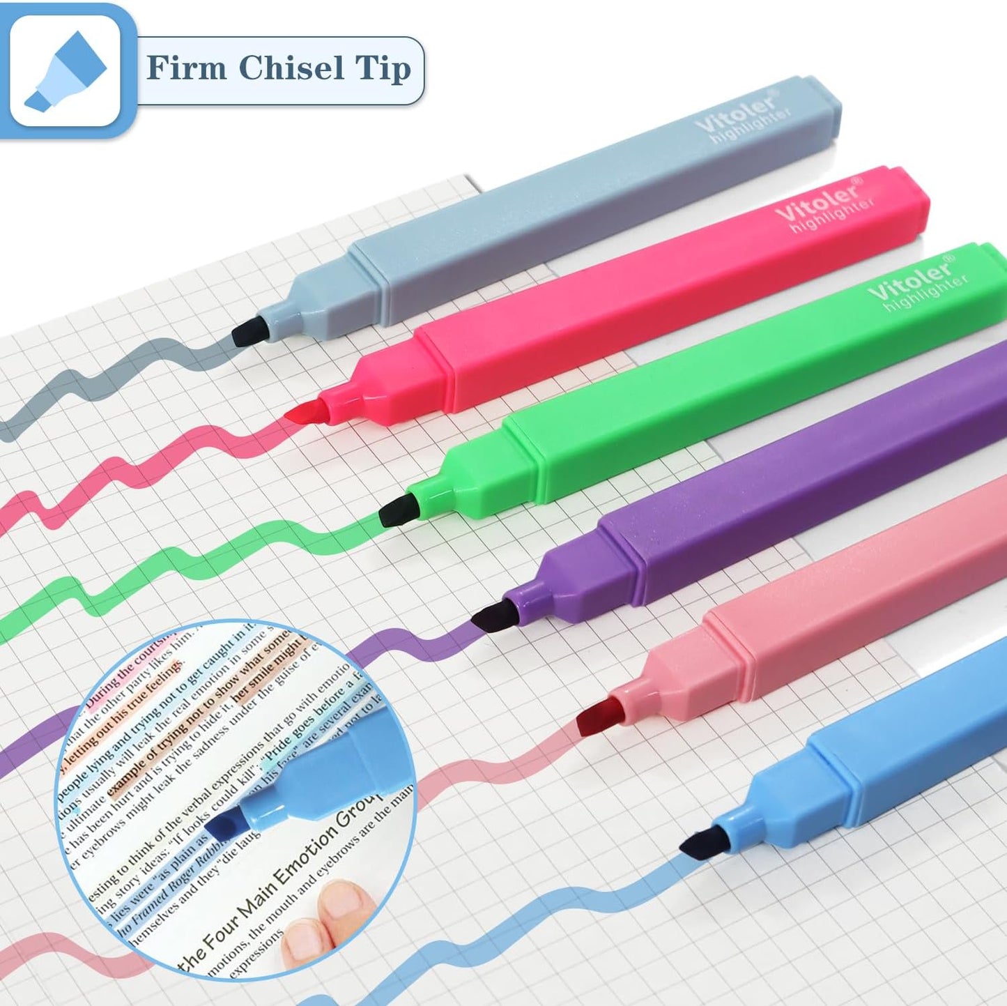 Vitoler Highlighters Assorted Colors,8pcs Chisel Tip Cute Highlighters, Cute High lighters No Bleed for School Office Supplies
