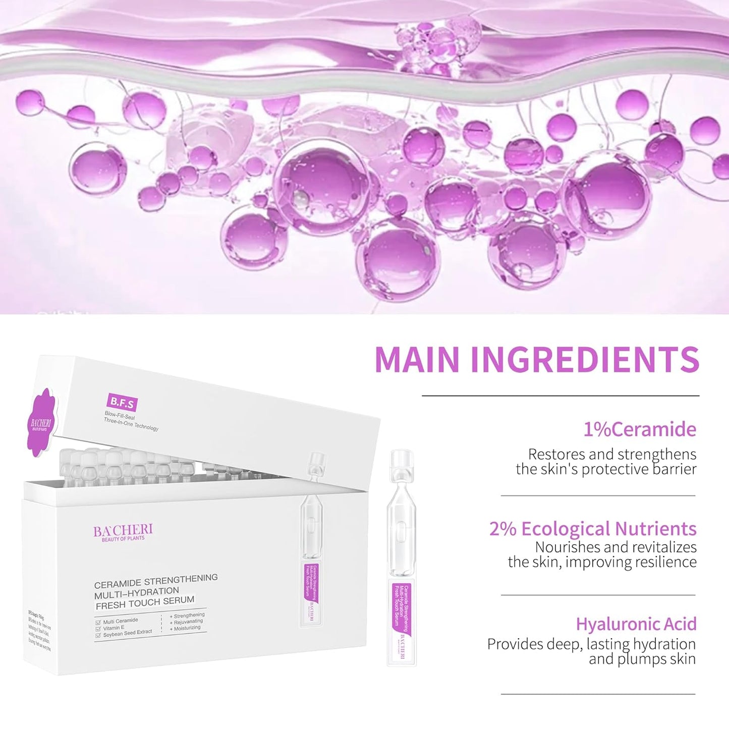 Ceramide Serum for Dry Sensitive Skin - Triple Ceramide Complex with Hyaluronic Acid, Strengthening Moisturizer Hydrating, Gentle Non-Greasy Formula,1.8ml x 30Ampoules