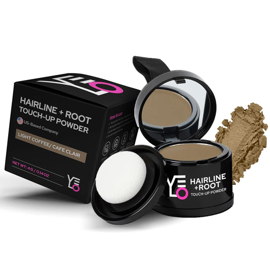 VELO Hairline Powder–LIGHT COFFEE Hair Root Touch Up Powder for Women & Men–Instantly Covers Gray Hair, Thinning Hair & Bald Spots–Sweatproof Root Cover Up–Puff & Mirror Compact, 13 Shades