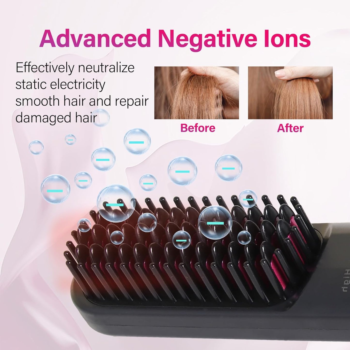 Rechargeable Hot Hair Brush Straightener Heat Pressing Combs Ceramic Electric Straightening Comb, Anti Burn for Natural Black Hair Beard Wigs Holiday Gifts