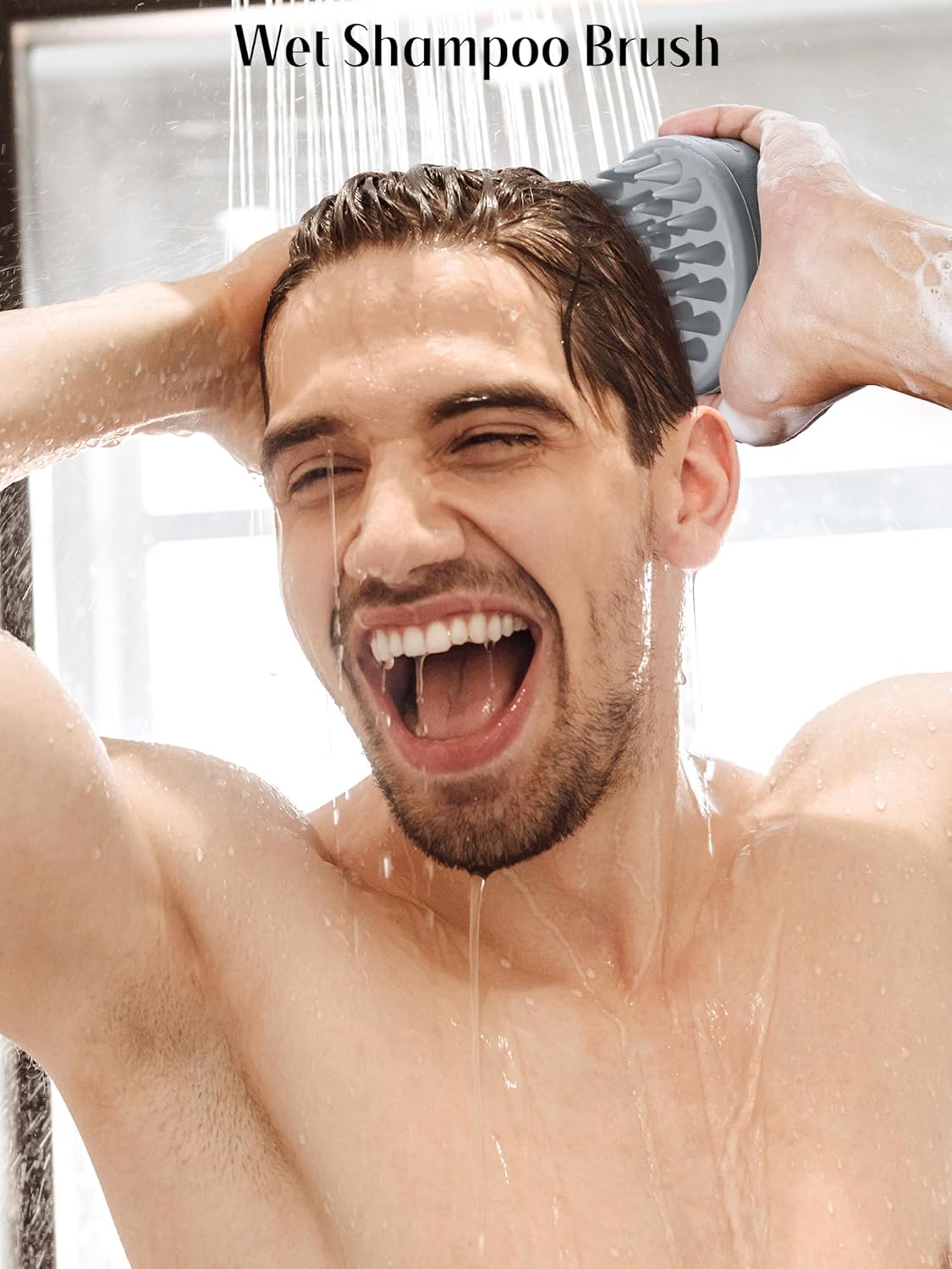 HEETA Hair Brush, Hair Growth Scalp Massager with Soft Silicone Bristles to Remove Dandruff, Relieve Itching & Relax Scalp, Shampoo Brush for Wet Dry Hair Care, Beige & Grey, 2 Count