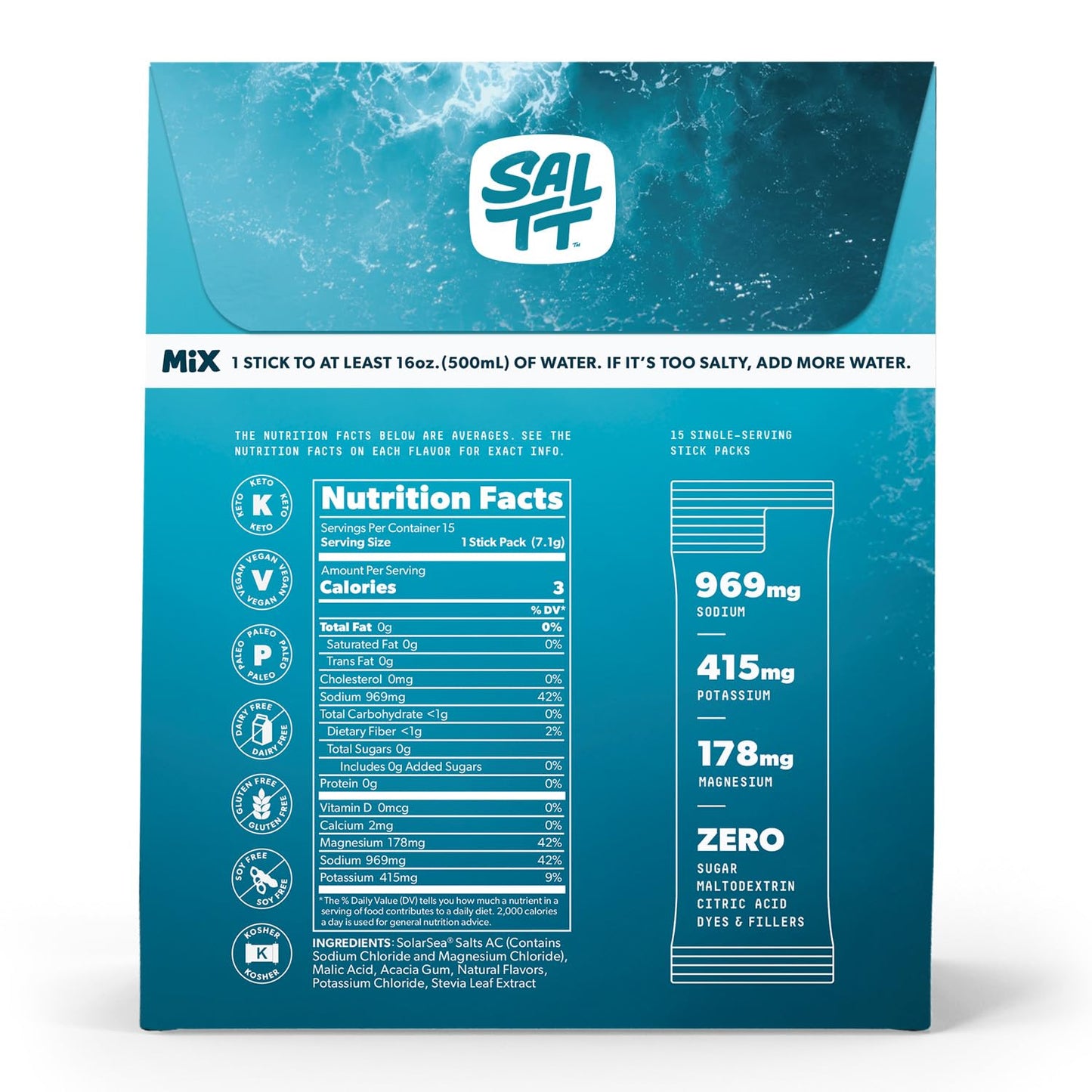 Keto Chow SALTT Electrolytes Powder Packets, All Things Mixed Variety Pack (15 Packets) - Magnesium, Potassium, Sodium, Trace Minerals - Vegan & Gluten Free - Travel Essentials - Made in USA