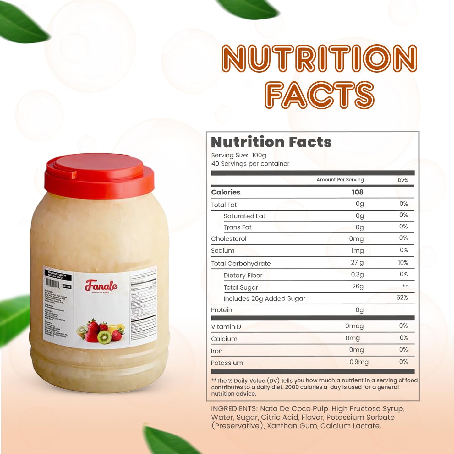 New Fanale Coconut Jelly Topping nata de coco for Boba Tea | Ice Cream | Yogurt | Smoothie | Milk Tea | Desserts Coconut, 8.3 pound (Pack of 4) | JEL012-CS