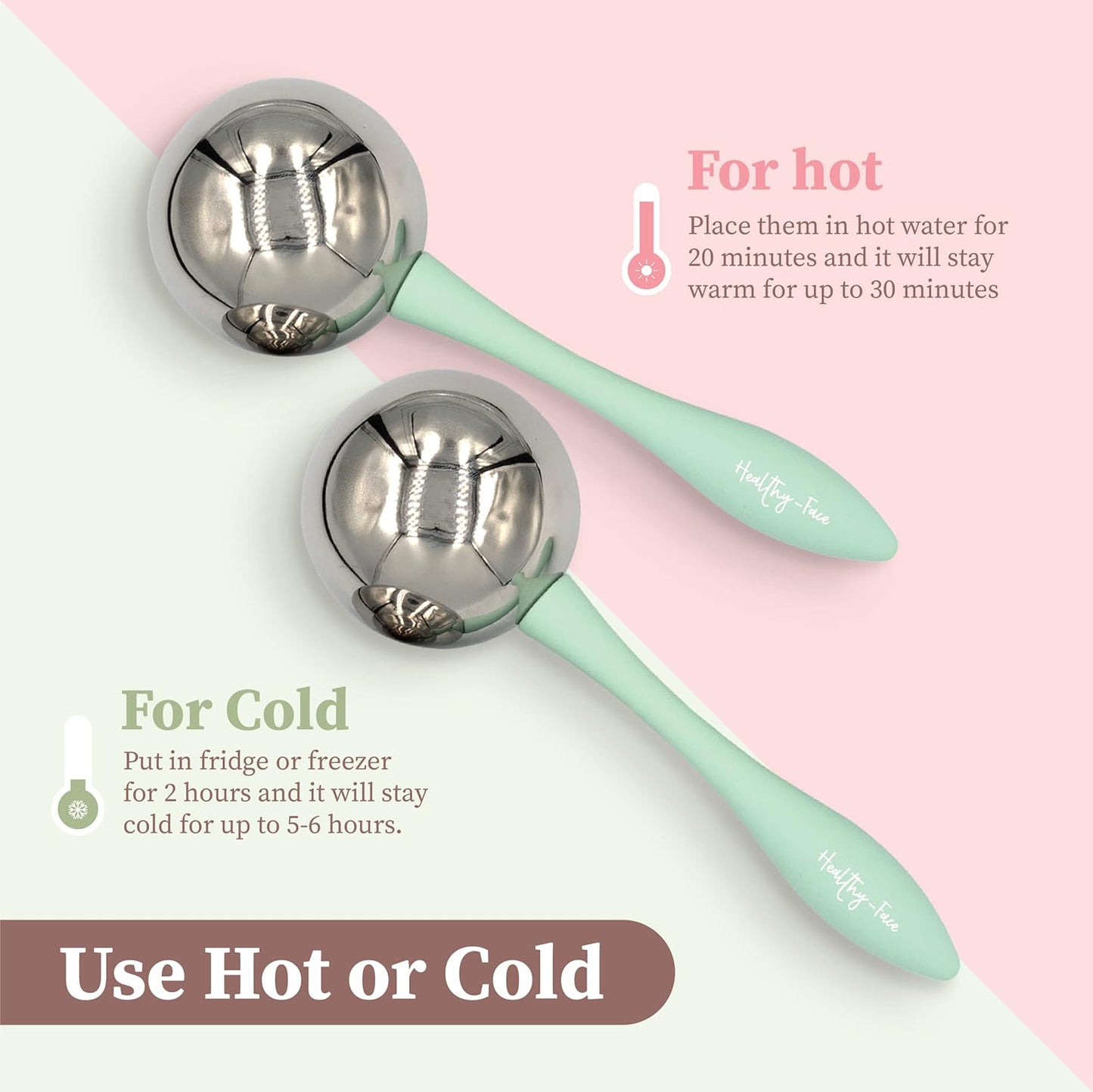 Facial Ice Globes for Face - 360 Stainless Steel face wand Globes Massager For Puffy Eyes & Dark Circles, Stimulates Collagen to Tighten Skin & Shrink Pores, Enhance Circulation & Smooth Looking Skin
