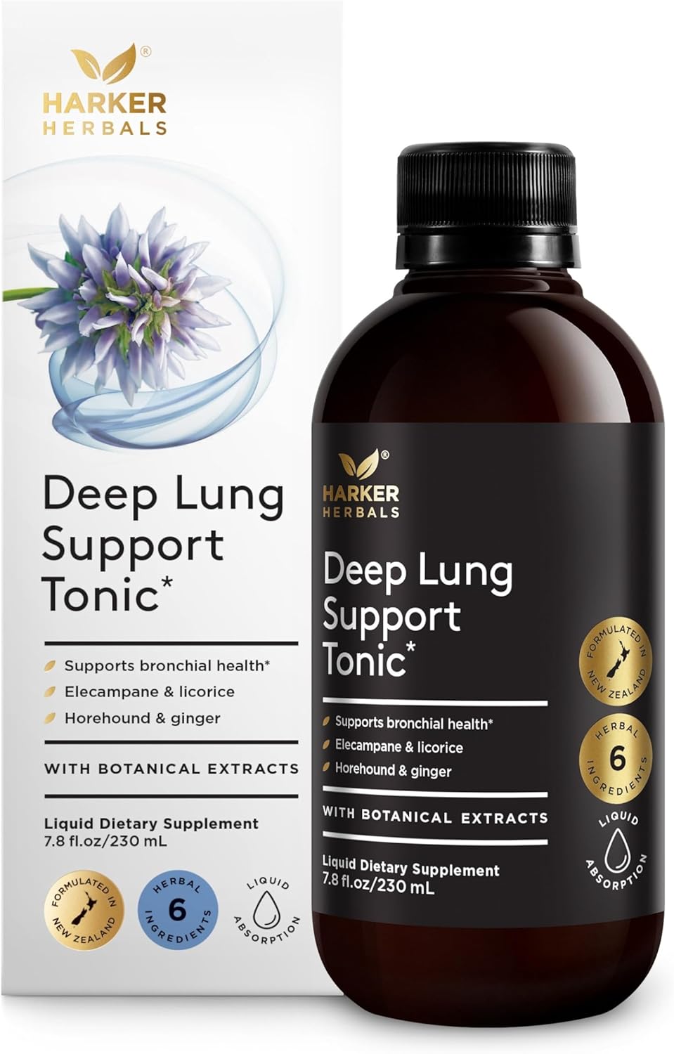 Deep Lung Support Tonic, Traditional Herbal Formula for Respiratory Wellness with Elecampane, White Horehound & Licorice Root, Liquid Absorption, Menthol Flavor, Plant-Based, 7.8 floz