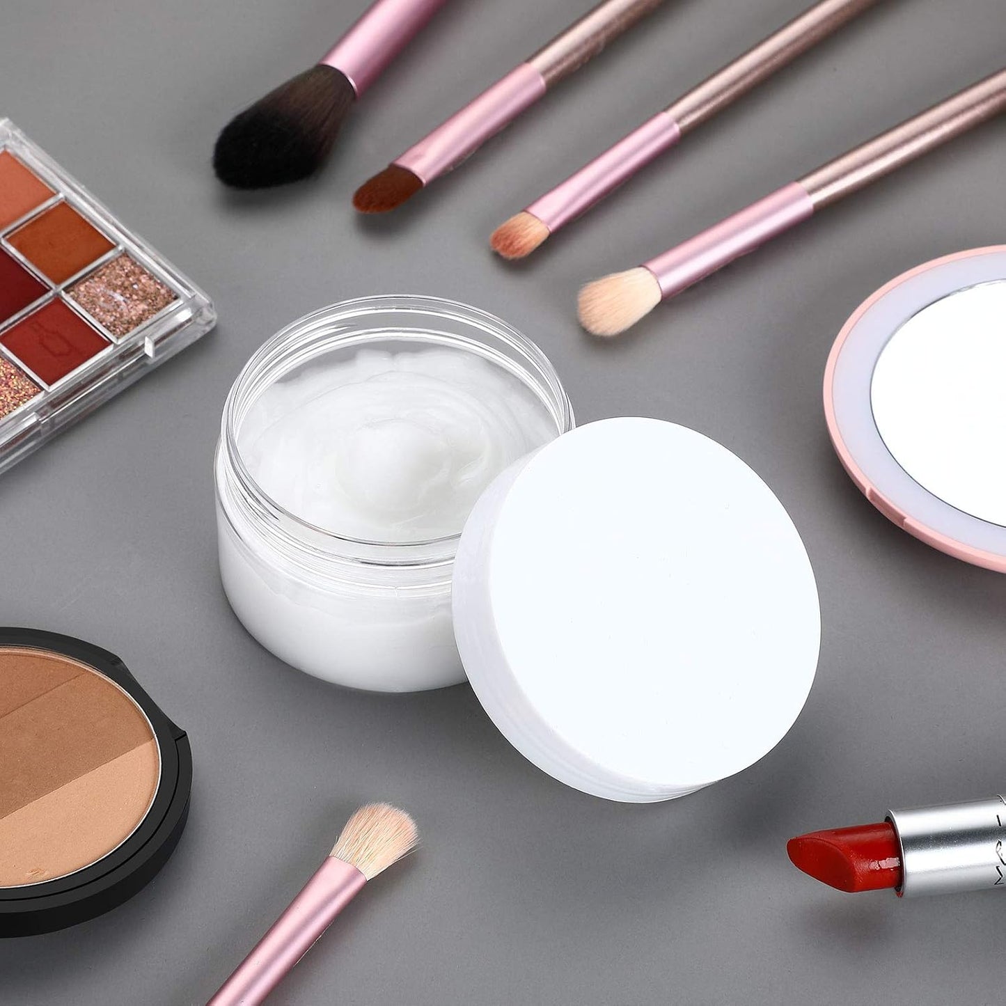 SATINIOR 36 Pieces 1.5 oz Plastic Jars with Lids Wide Mouth Airtight Reusable Container Acrylic Cosmetic Small Jars for Lotions Ointments Travel Toiletries Creams Make up Storage(White)