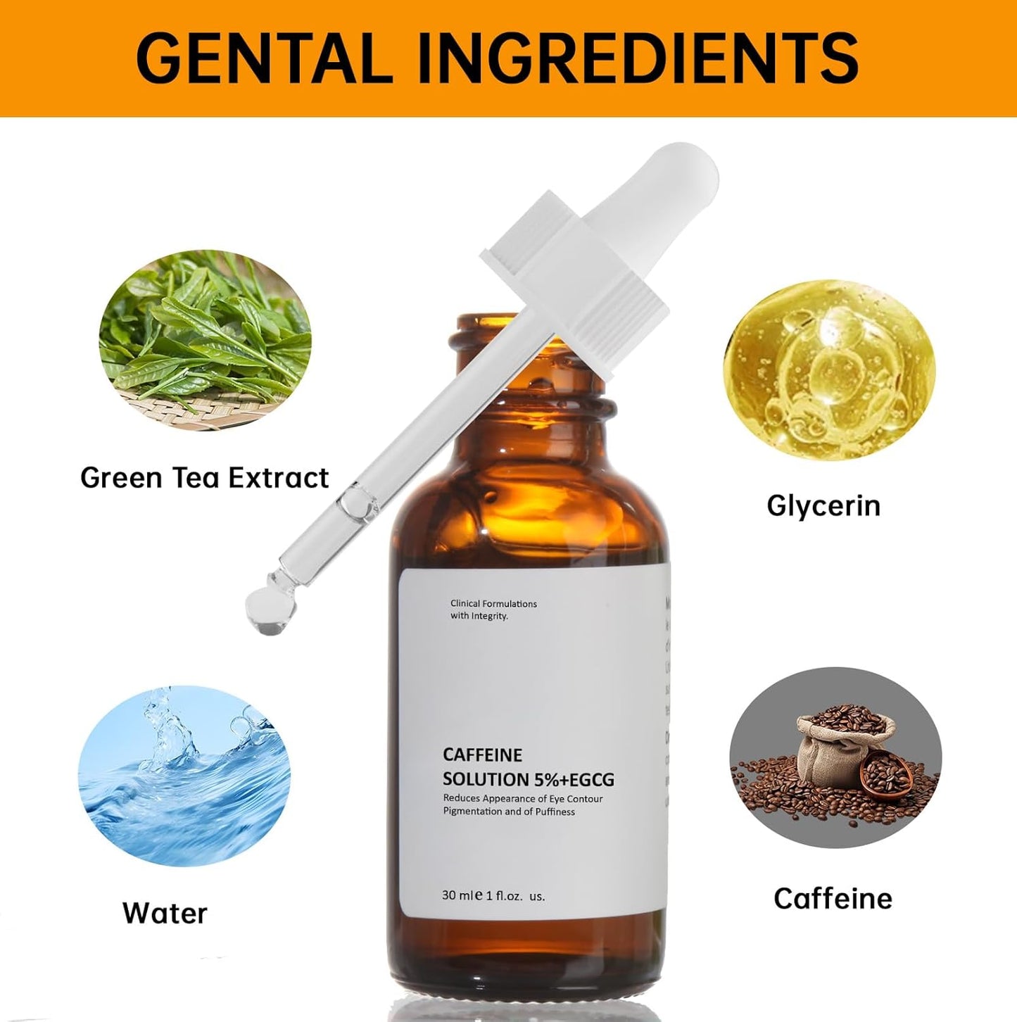 Caffeine Solution 5% + EGCG, Caffeine Eye Serum For Face, 30 ML/ 1 PCS Moisturizing Under Eye Solution For Reduces Dark Circles & Puffiness.