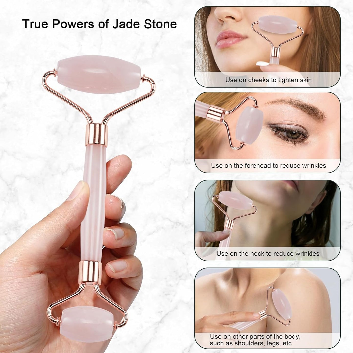Jade Roller for Face, Facial Roller Massager Skin Care Tool, Gua Sha Facial Tools for Face, Neck, Eyes, Reduce Puffiness of The Skin (APink)