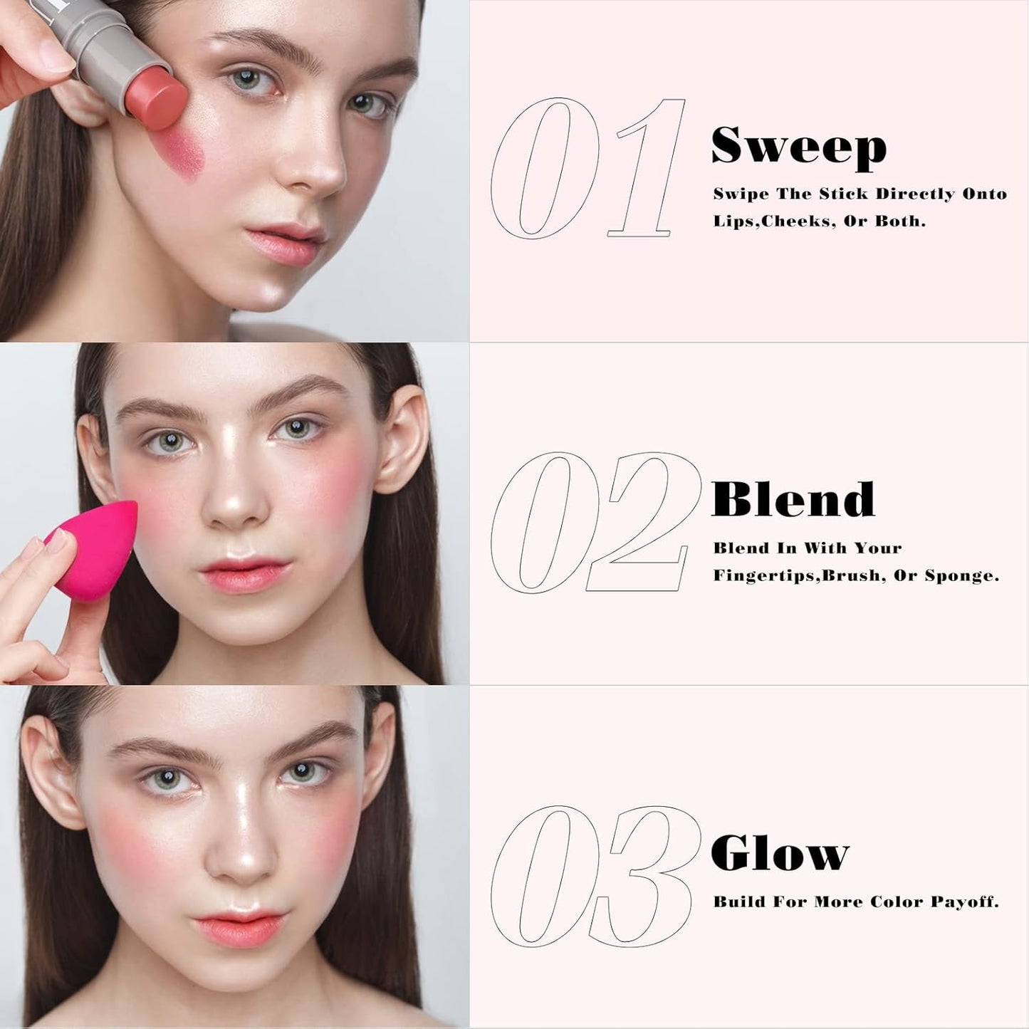 KIMUSE Highlighter Makeup Stick Duo, Cream Blush & Highlighter Trimming Stick, Creamy High Pigmented, Long Lasting, Vegan Face Make Up Sticks