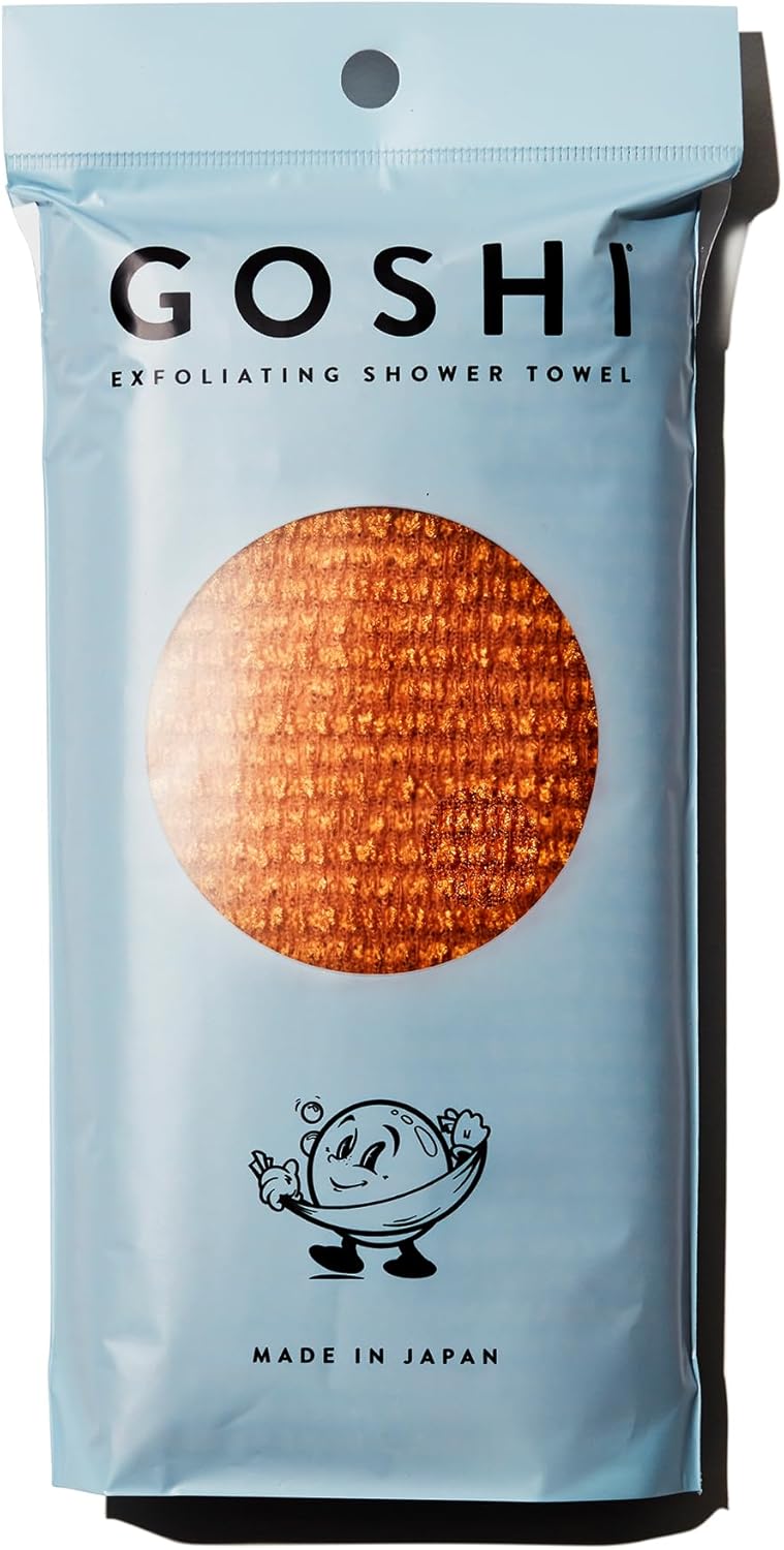 GOSHI Exfoliating Shower Towel - Rip-Resistant Exfoliating Washcloth for All Skin Types - Marigold Yellow - Made in Japan