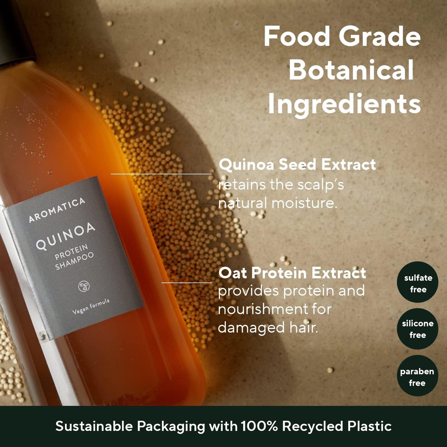 AROMATICA Quinoa Protein Shampoo 13.53 oz / 400ml – Provides Protein and Nourishment to Extremely Damaged Hair- Free from Sulfate, Silicone