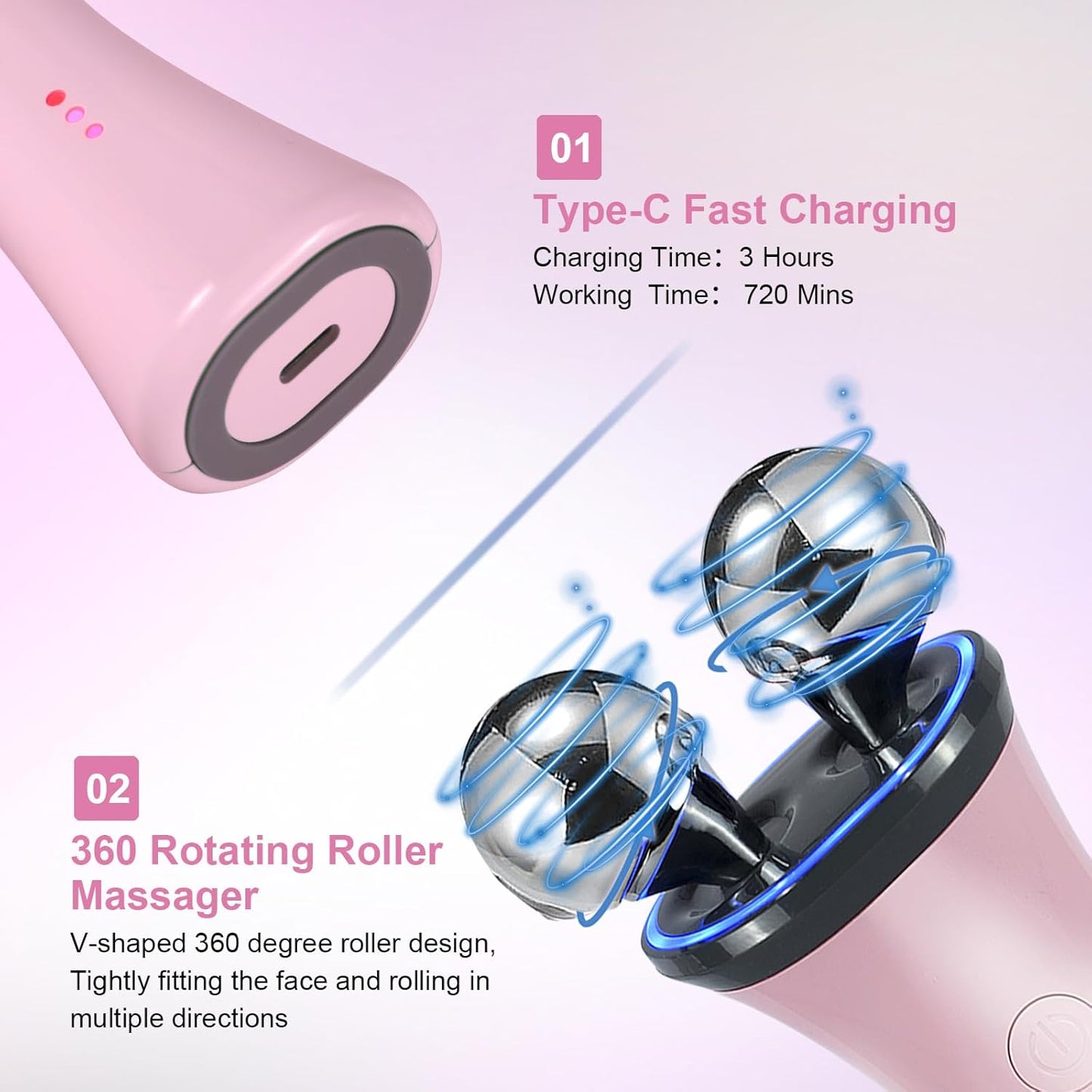 Microcurrent Facial Device, Face Massager Electric Face Lifting, Microcurrent Facial Device for Face and Neck, Best Present for Mother and Companion, Handheld Skin Care Face Toning Device(Pink)