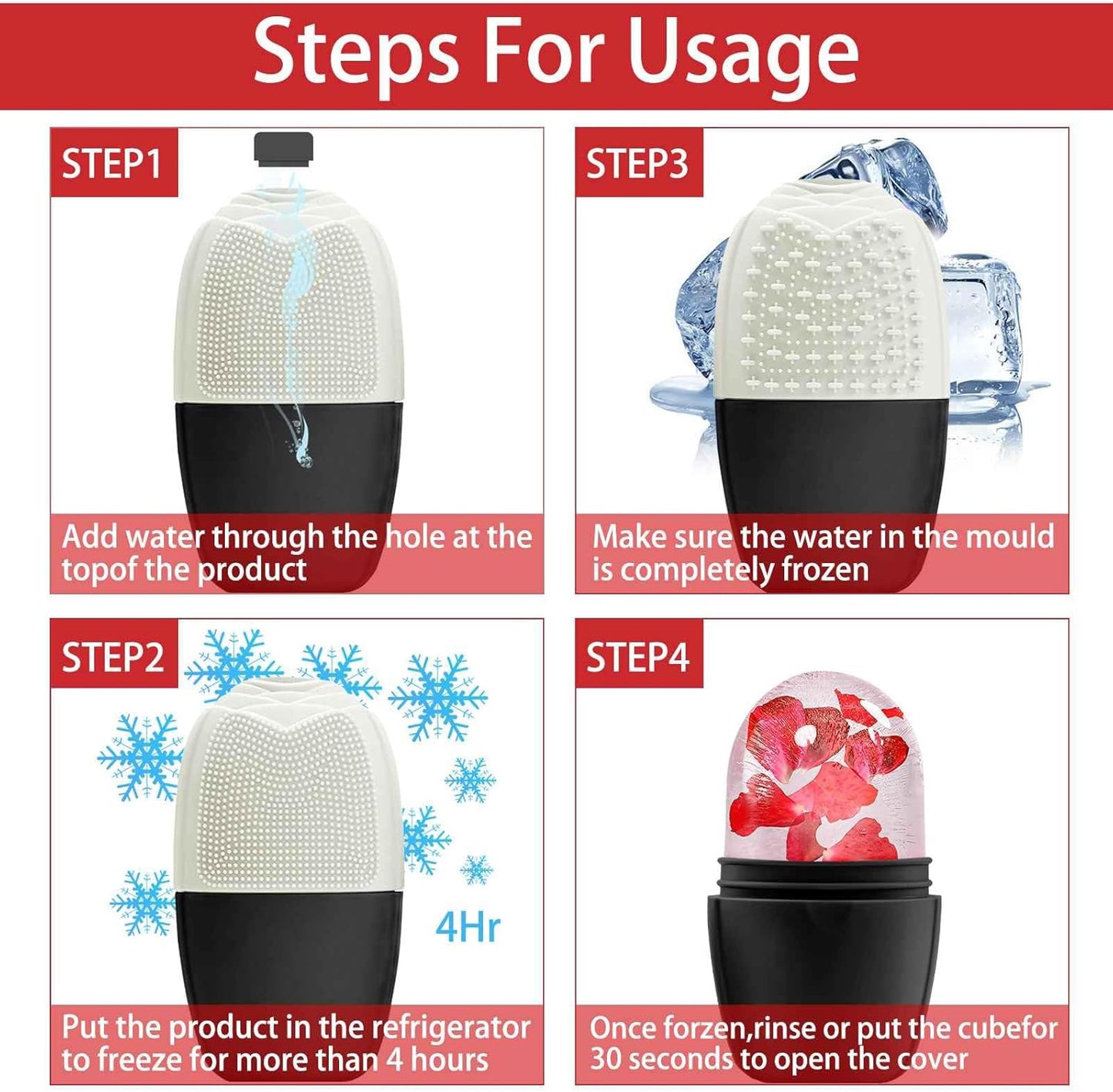 KOGITI Face & Eye Ice Roller Massager - Ice Cube Mold, Face Puffiness Relief, Skin Care Tools, Black & White