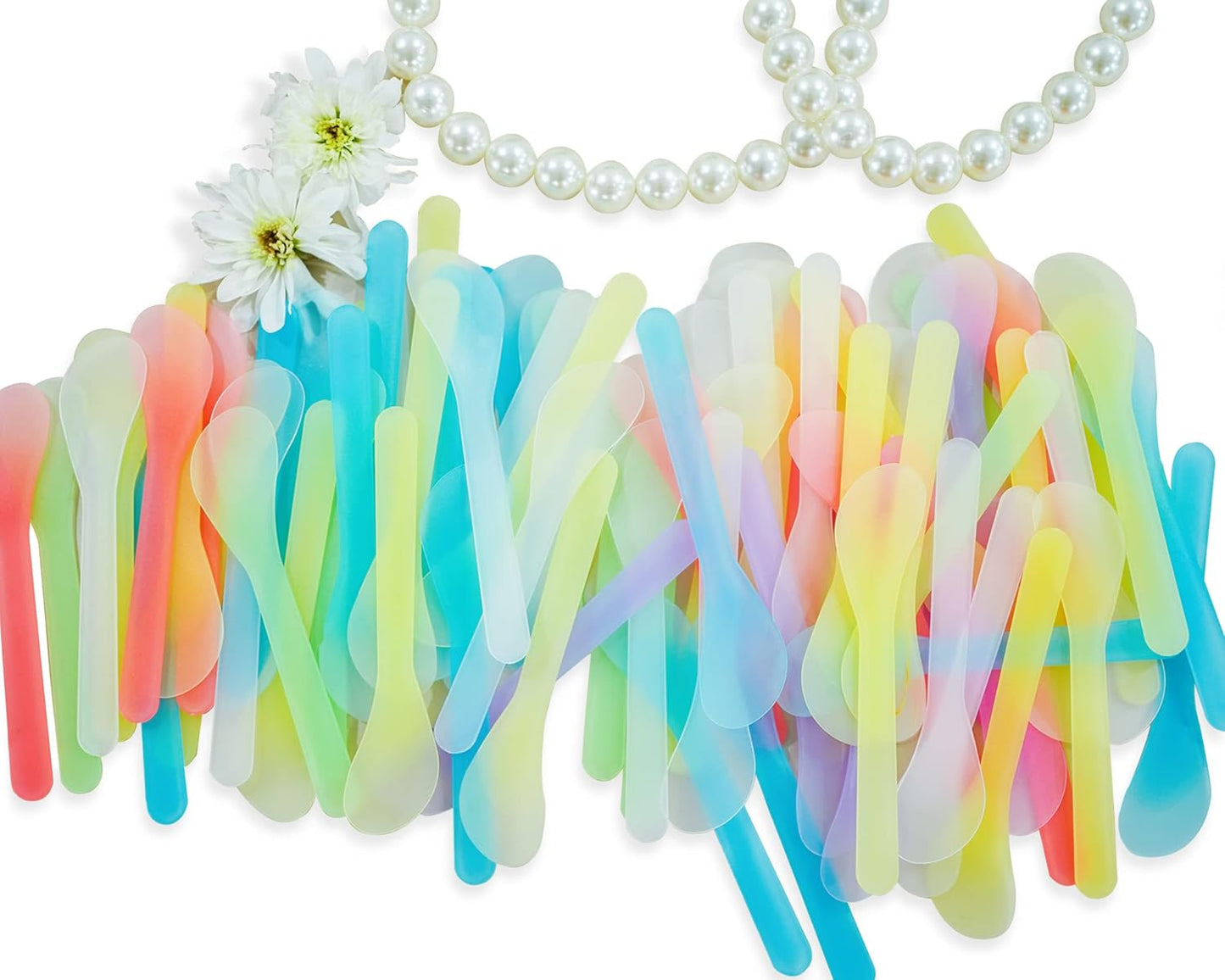 100 PCS Cosmetic Spatula for Makeup Face Mask Plastic Spoon Disposable Makeup Tools for Mixing and Sampling 4.88'' x 1.06" Random Color