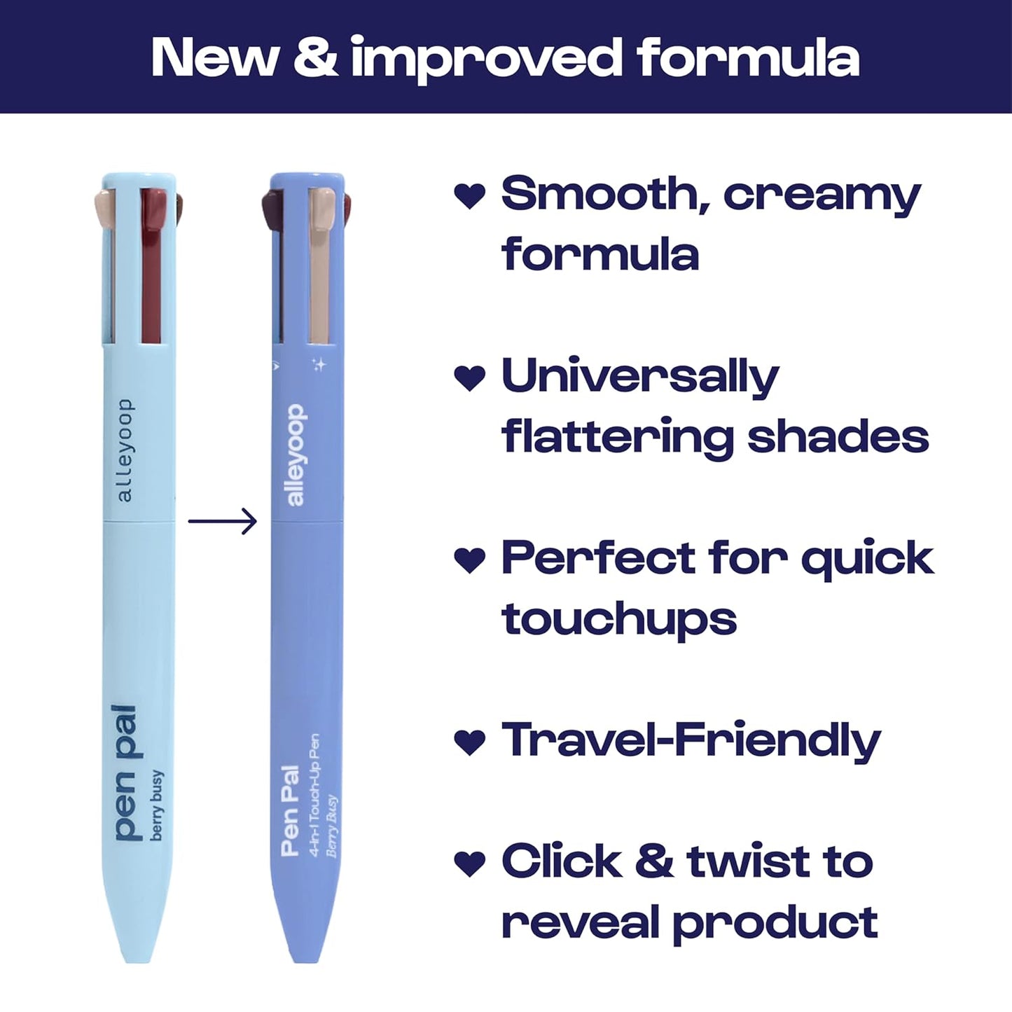 Alleyoop Pen Pal Touch-Up 4-in-1 Makeup Pen, Berry Busy (Medium - Deep) - Travel Make Up Set with Eyeliner, Brow Pencil, Highlighter & Lip Liner - High-Pigment Formula, Easy & Smooth Application