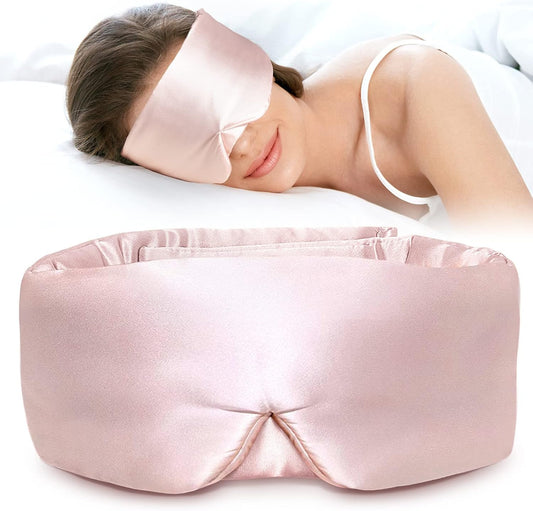 LitBear Silk Sleep Mask for Side Sleeper, Eye Mask Sleeping for Women Men 100% 22 Momme Pure Mulberry Silk, Face-Hugging Padded Eye Cover for Sleeping with Adjustable Band (Pink)