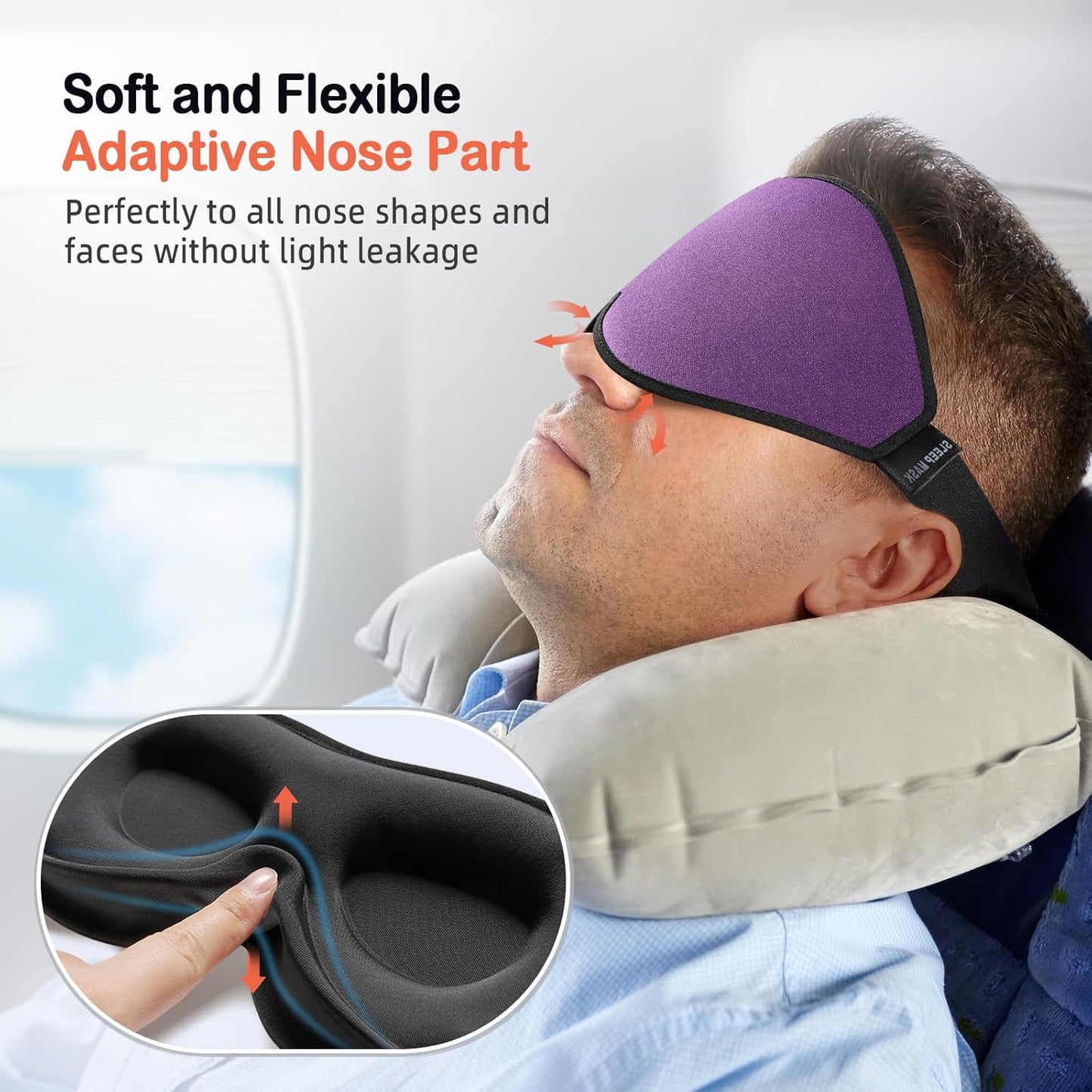LitBear Sleep Mask for Side Sleeper Women Men, Eye Mask for Sleeping Light Blocking, 3D Contoured Cup Sleeping Mask, Soft Breathable Sleep Eye Mask with Adjustable Elastic Strap for Flight Nap