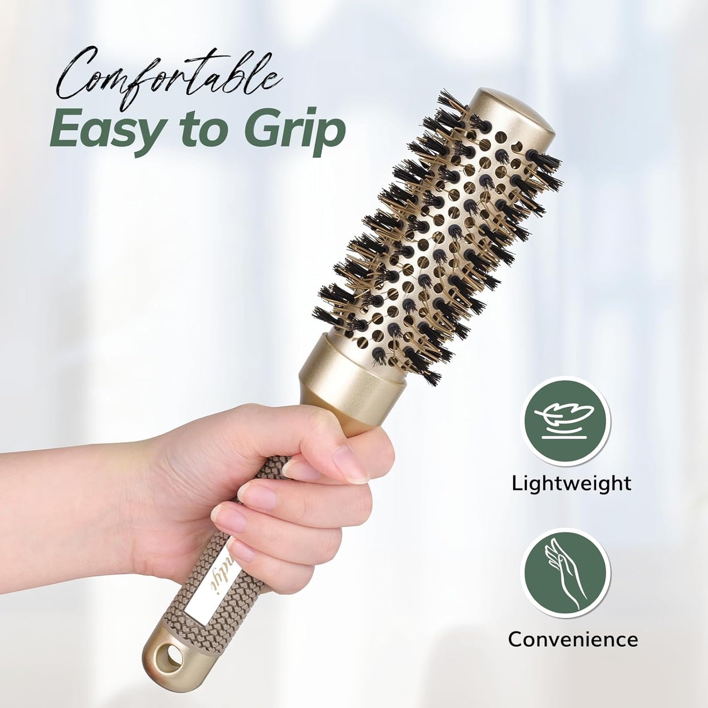 Round Brush for Blow Drying, Nano Thermal Ceramic & Ionic Tech Hair Brush with Boar Bristles, Professional Round Barrel Brush for Styling, Curling and Straightening by Sndyi (2.3Inch, Barrel 1.3 Inch)