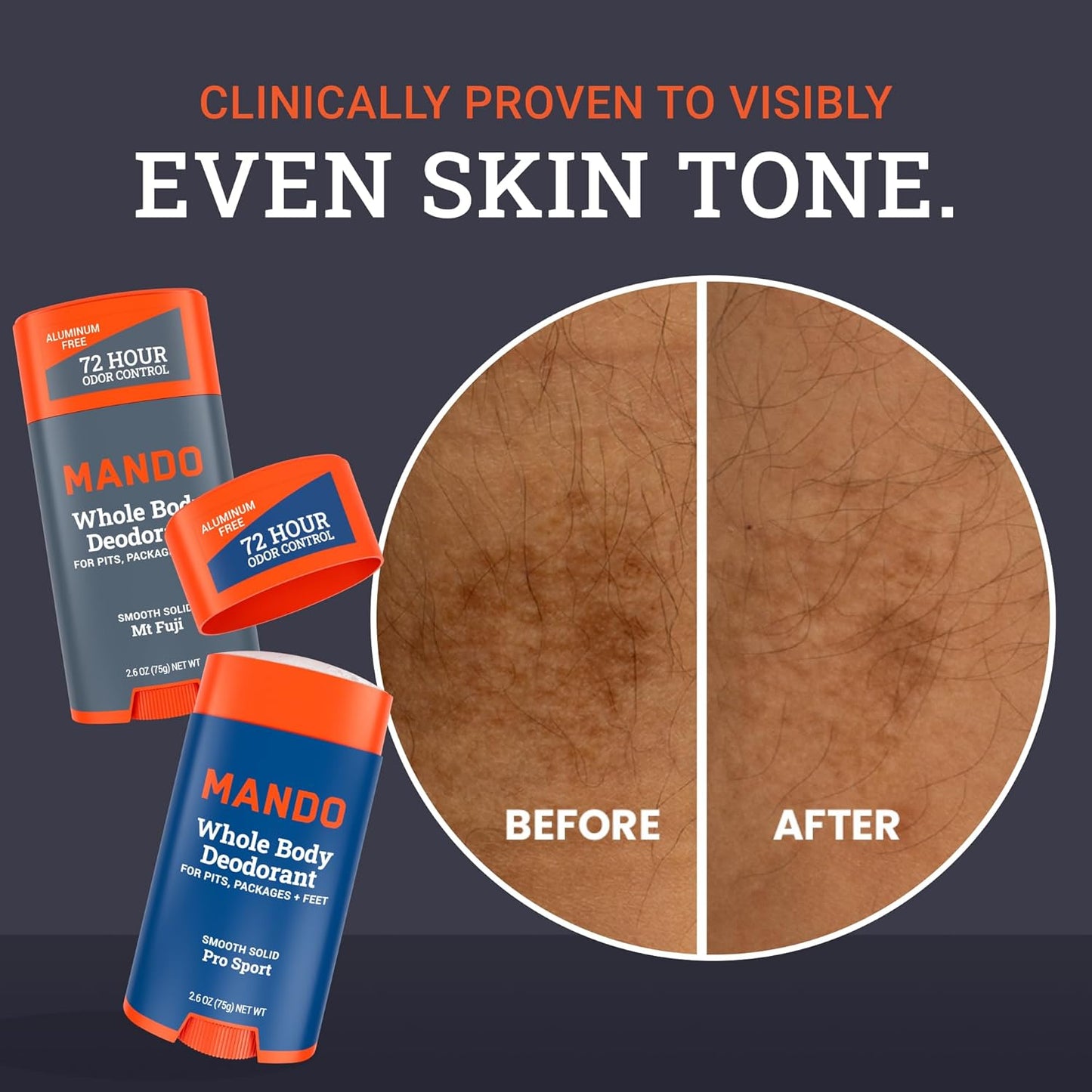 Mando Whole Body Deodorant For Men - Smooth Solid Stick - 72 Hour Odor Control - Aluminum Free, Baking Soda Free, Skin Safe - 2.6 Ounce (Pack of 2) (Mt Fuji & Pro Sport)