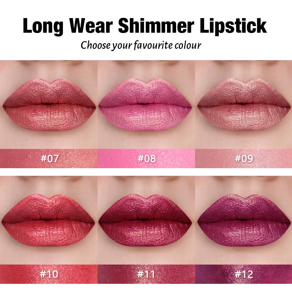 Plum Metallic Lipstick for Women,Lightweight Shimmer Frosted Lipstick,Glitter Lip Gloss Stain Long Lasting Waterproof Smudge Proof 24 Hour Full Coverage Lip Makeup,Vegan