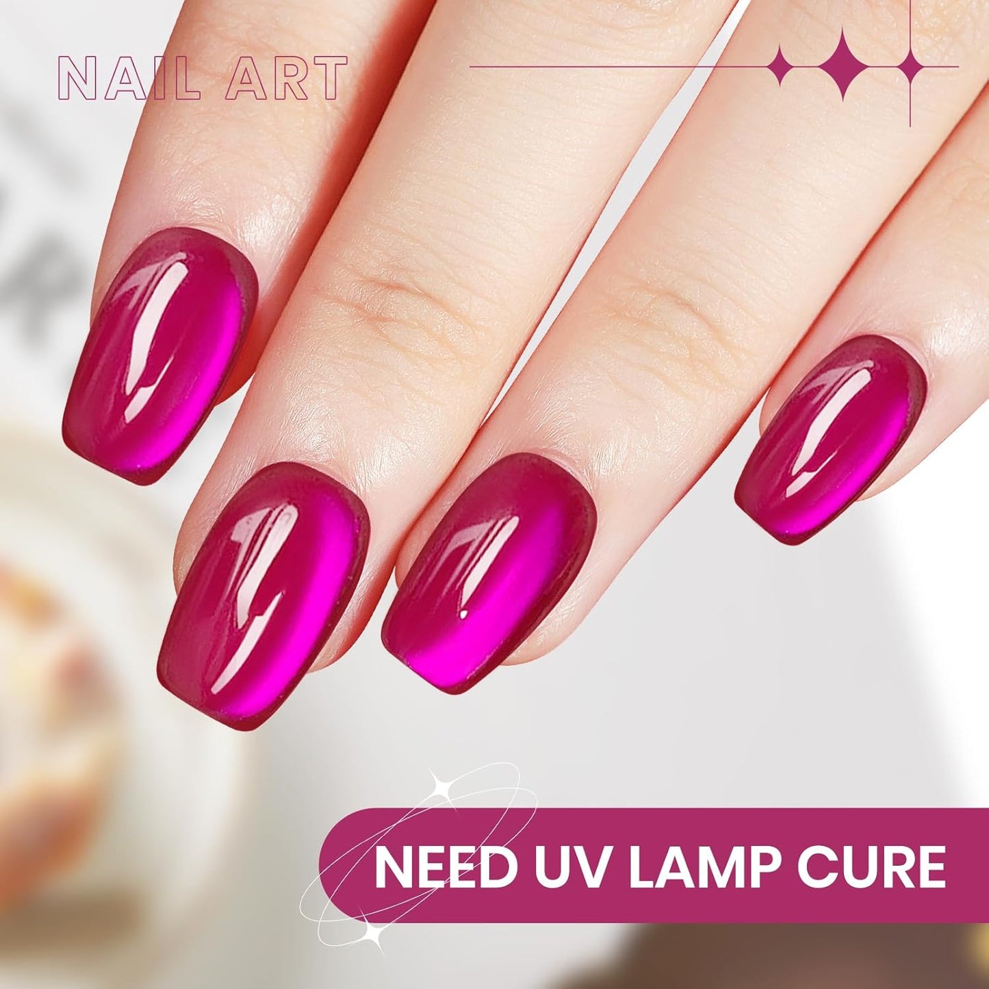 Hot Pink Cat Eye Gel Polish, 15ML Glass Moonlight Cateye Gel Nail Polish Jelly Shimmer Glitter Effect Soak Off Salon DIY at Home