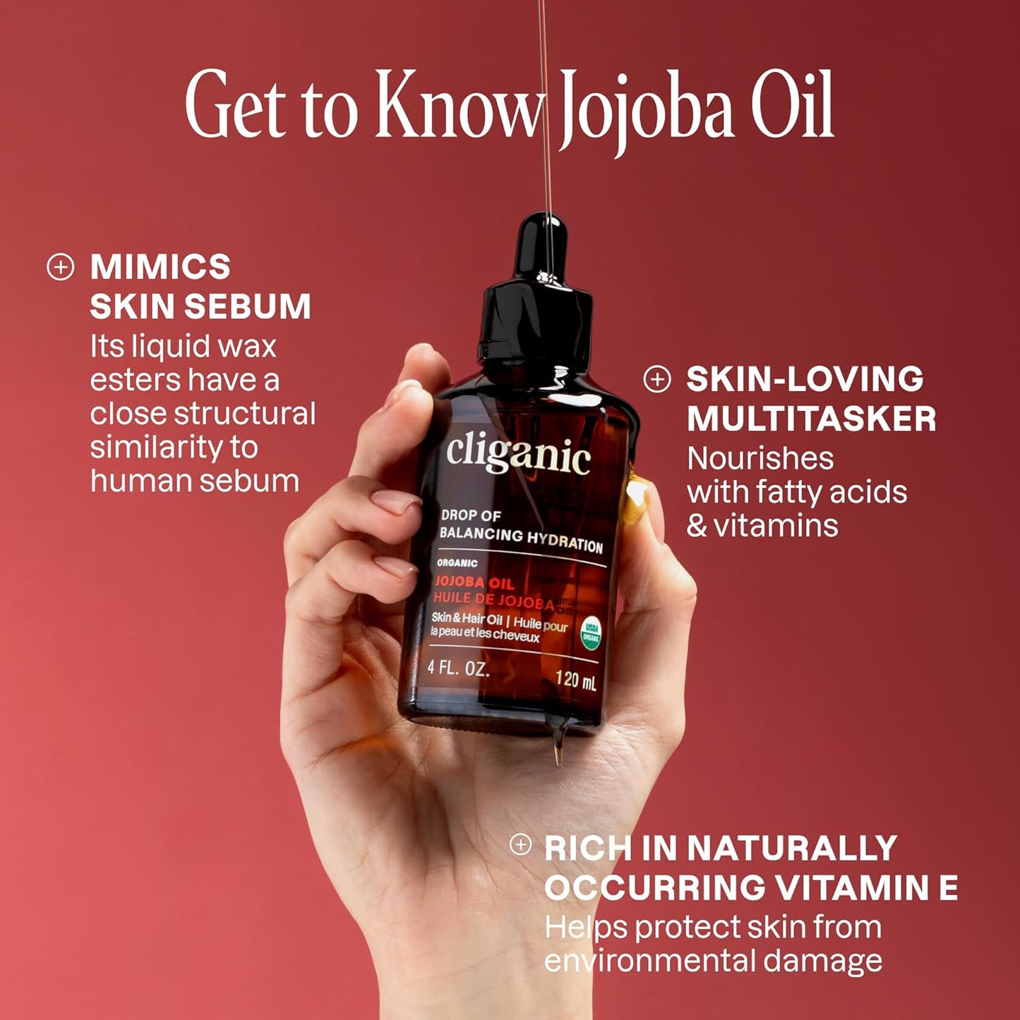 Cliganic Organic Jojoba Oil 16oz with Pump, 100% Pure | Bulk, Moisturizing Oil for Face, Hair, Skin & Nails | Natural Cold Pressed (Packaging May Vary)