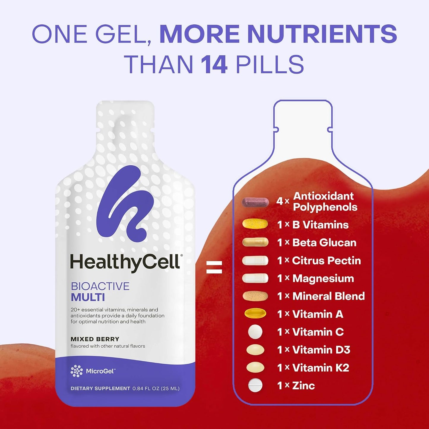 Healthycell Bioactive Daily Liquid Multivitamin for Men & Women – 20+ Essential Vitamins, Minerals & Antioxidants for Brain, Heart, Immune Support, Skin & Hair Support - 14 Gel Packs