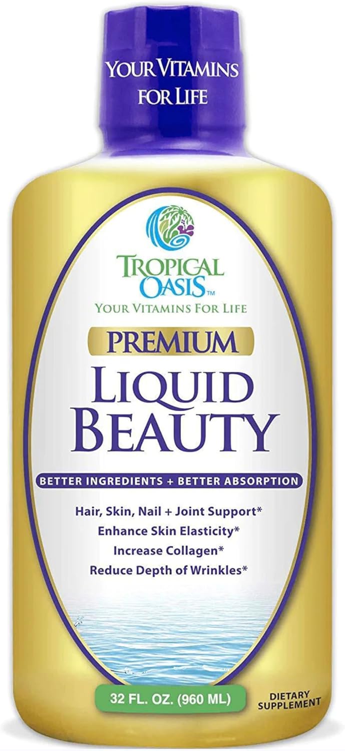 Tropical Oasis - Liquid Beauty | Supplement for Hair, Skin, & Nail Growth - Biotin + Hydrolyzed Collagen (32 Servings)