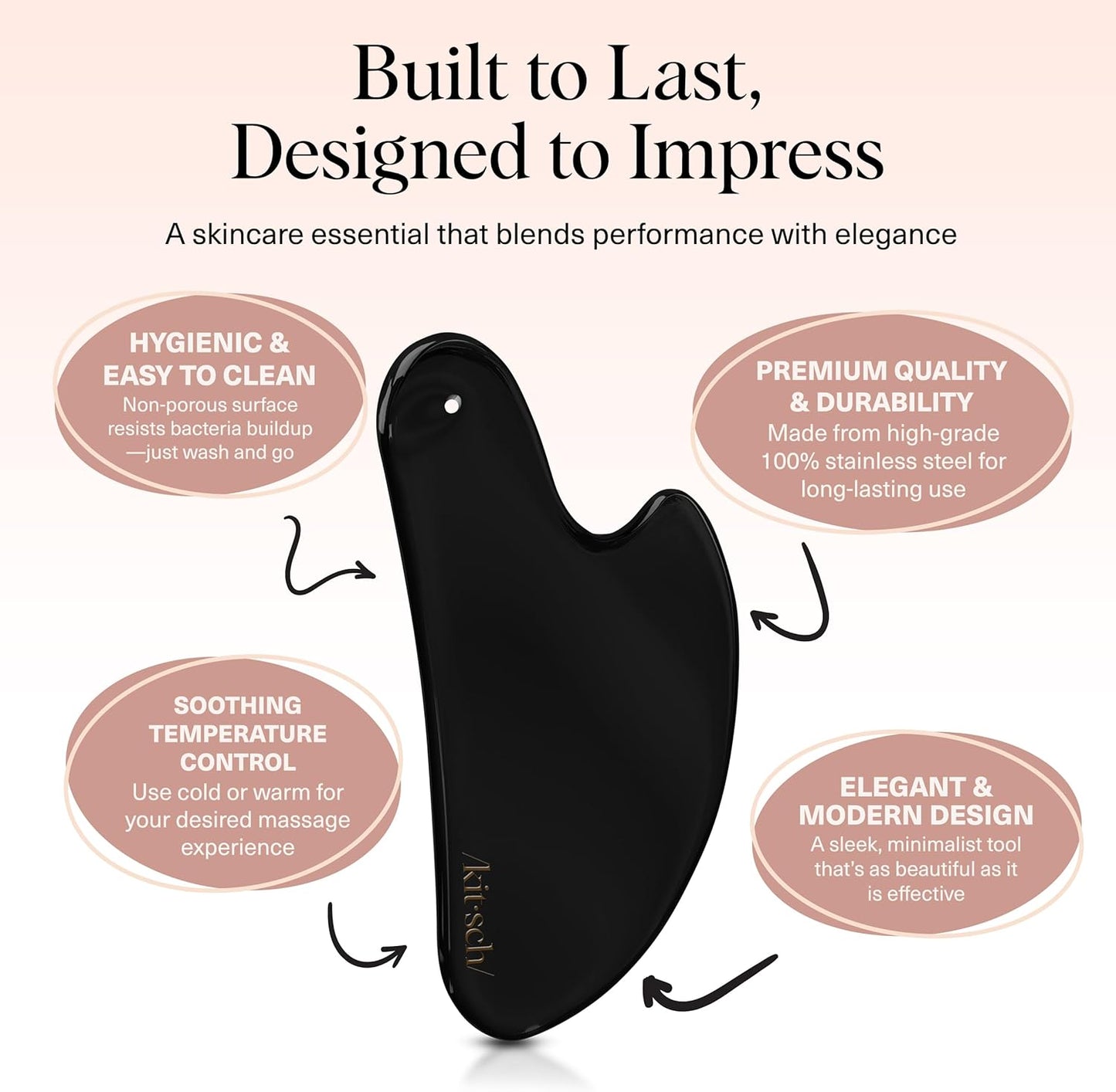 Kitsch Stainless Steel Gua Sha Facial Tools - Lymphatic Drainage Massager for Face & Chin, Jawline Shaper, Double Chin Reducer, Guasha Tool for Face Massager, Skin Care Tools - Matte Black