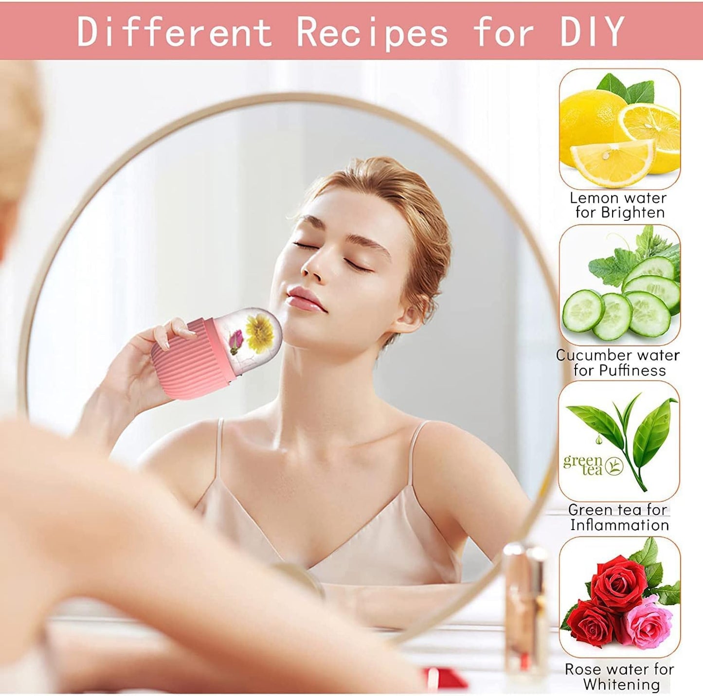 KOGITI Ice Mold for Face & Eye, Beauty Facial Roller, Puffiness Relief Massage Skin Care Tool, Ice Cube Holder (Pink)