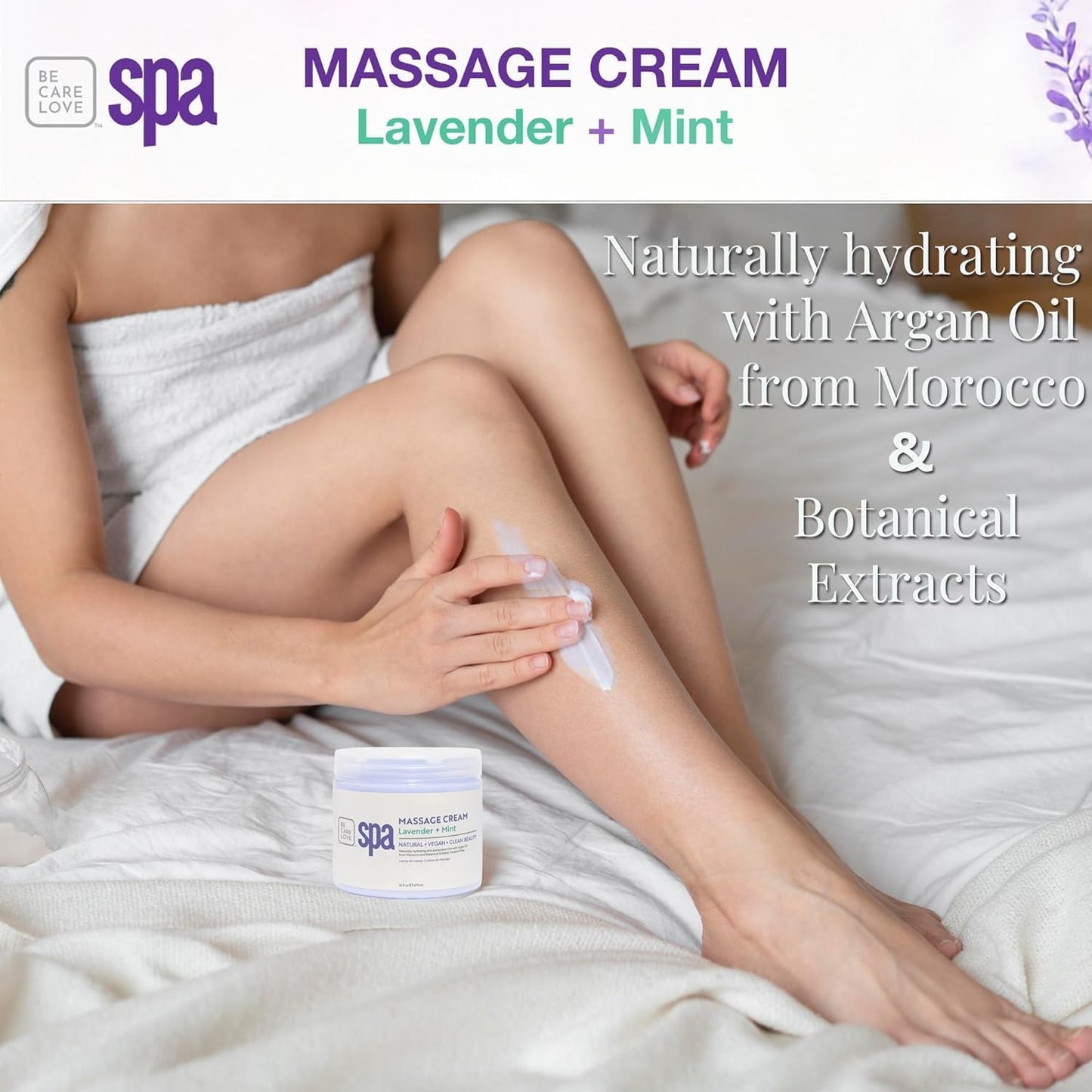 BCL SPA Massage Cream - Body Lotion & Body Cream with Organic Lavender + Mint, Shea Butter, Kelp, Arnica, Aloe Vera, Argan and Jojoba Oils - Calm, Moisturize and Soothe skin. Home/Pro Use 16 fl oz