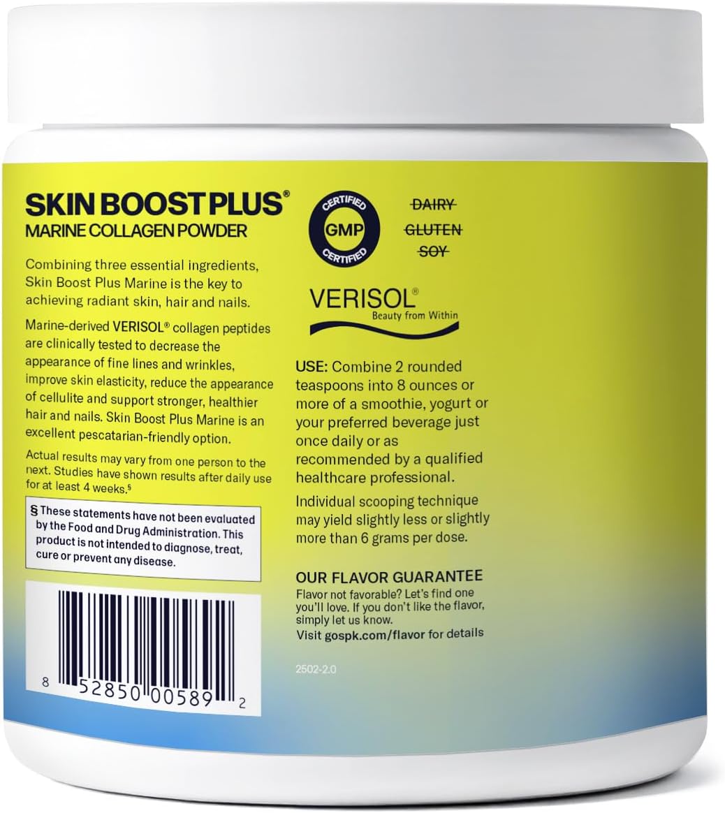 Marine Skin Boost Plus (No Flavor) [30-Serves] | Collagen Powder Supplement with Marine-derived VERISOL Bioactive Hydrolyzed Collagen Peptides, Vitamin C & Hyaluronic Acid