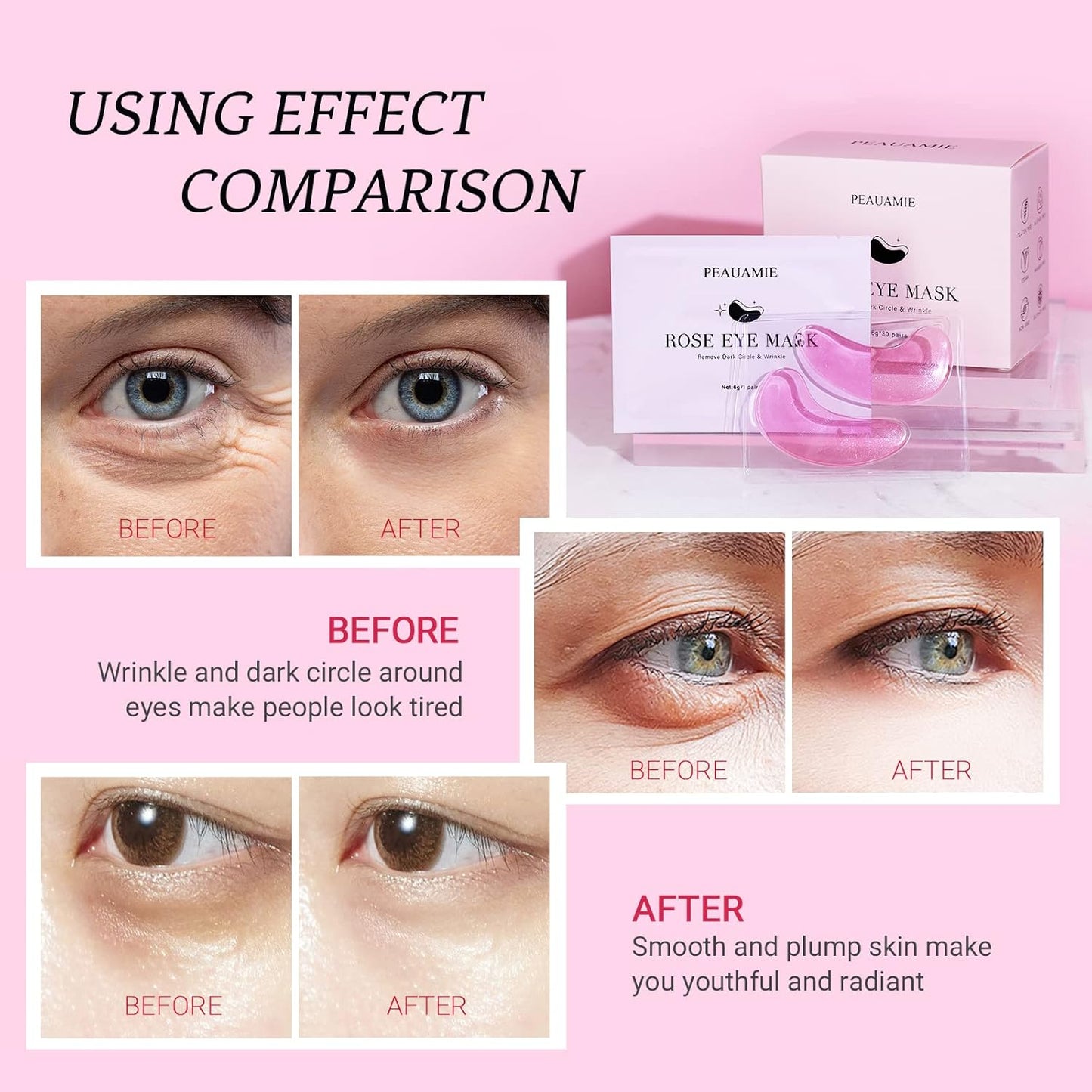 Under Eye Patchs (30 Pairs) Rose Eye Mask for Dark Circles and Puffiness Wrinkle Eye Bags (Rose)