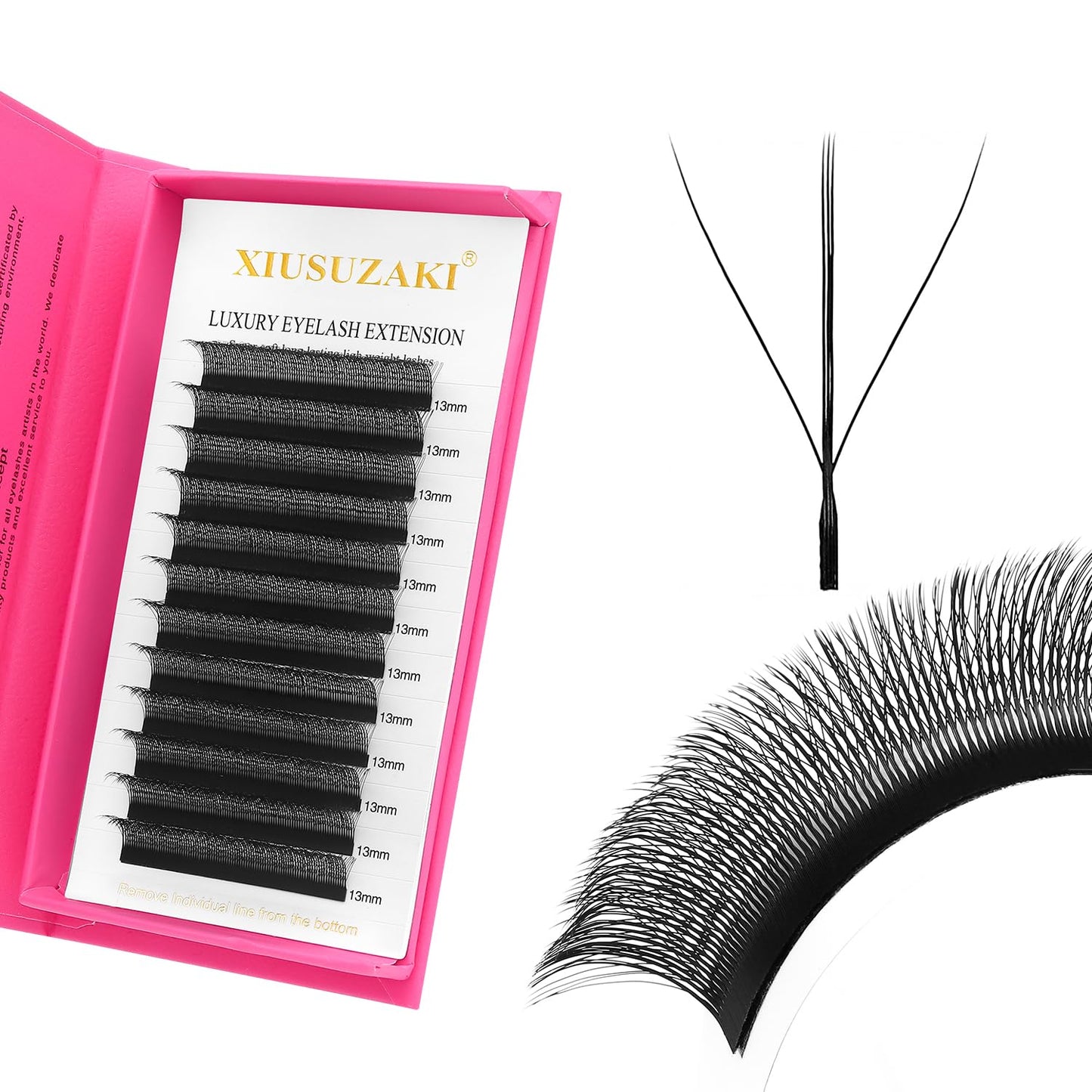 Lash Extensions Three Core Tips 3D Eyelash Extensions W Shape 0.07mm Thickness D Curl 13mm Premade Fans Easy Fan Volume Lashes Matte Black Crisscross(W-3D-Three Core-0.07-D,13mm)