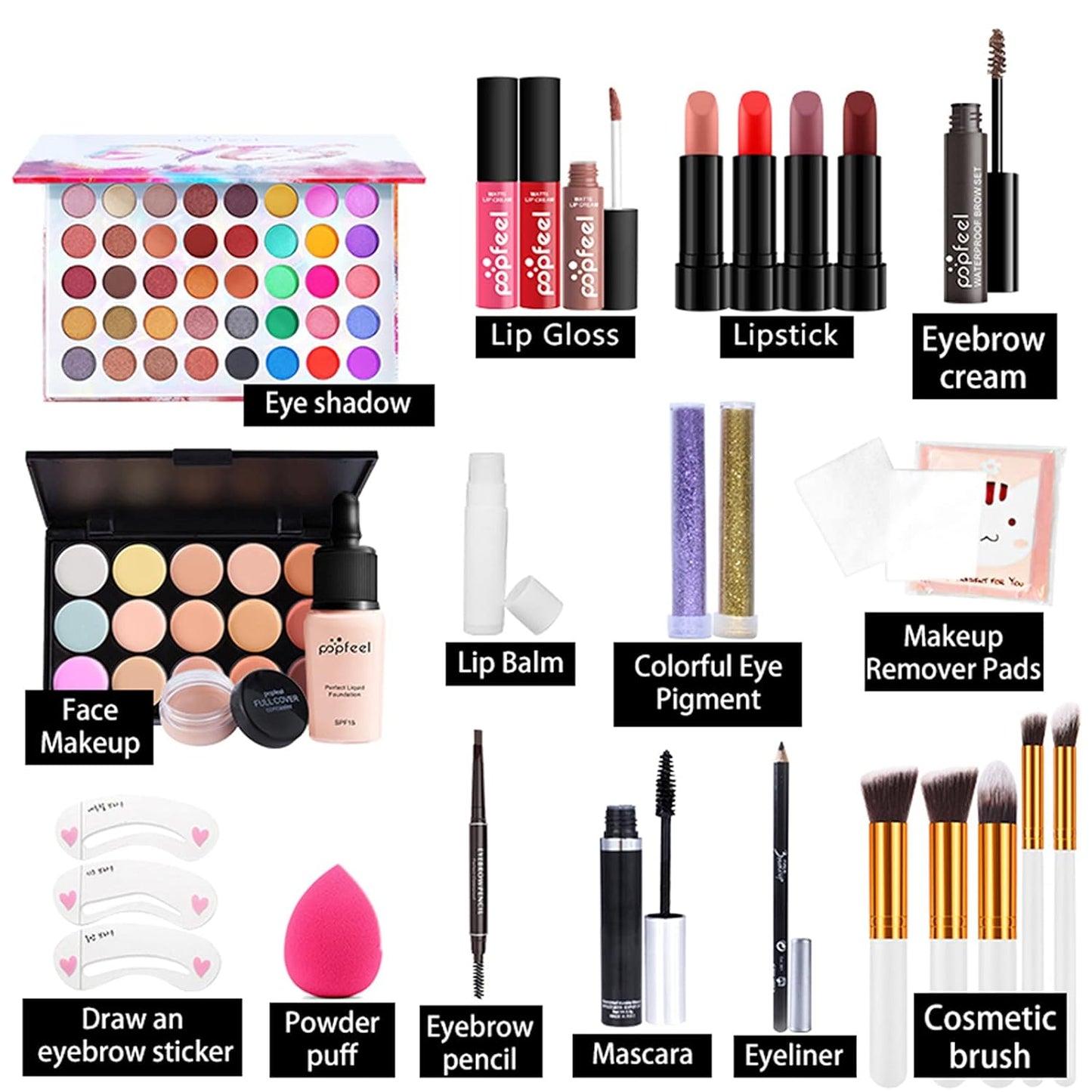Multi-purpose Makeup Kit All-in-One Makeup Gift Set Colours Mix Eyeshadow Concealer Lip Gloss Pressed Powder and Powder Blusher Cosmetic Makeup Palette Set Kit #092
