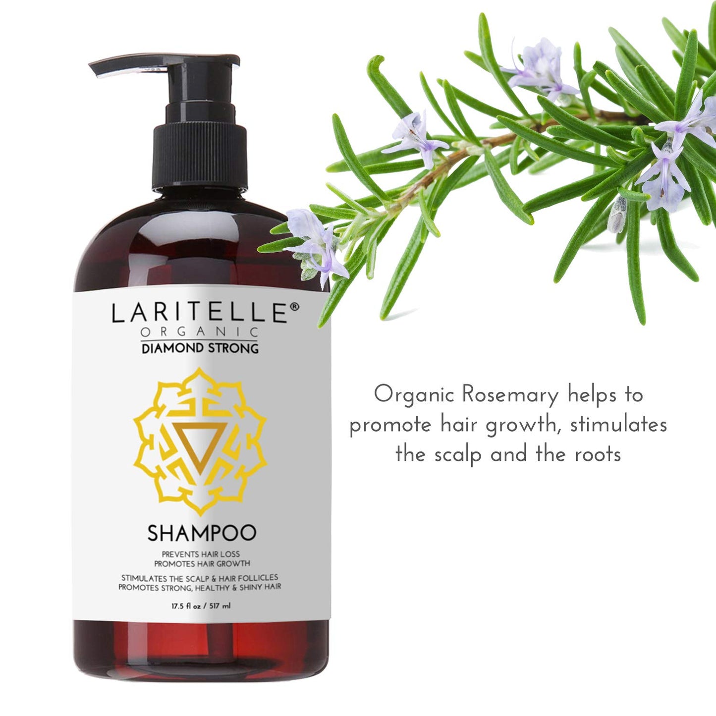 Diamond Strong Organic Shampoo – Hair Growth & Strengthening – Sulfate-Free, Cedarwood & Botanicals – Prevents Thinning & Breakage – Made in USA – 17.5 oz